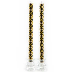 Argyle Dinner Candles - Black & Gold - Set Of 2|MacKenzie-Childs Hot