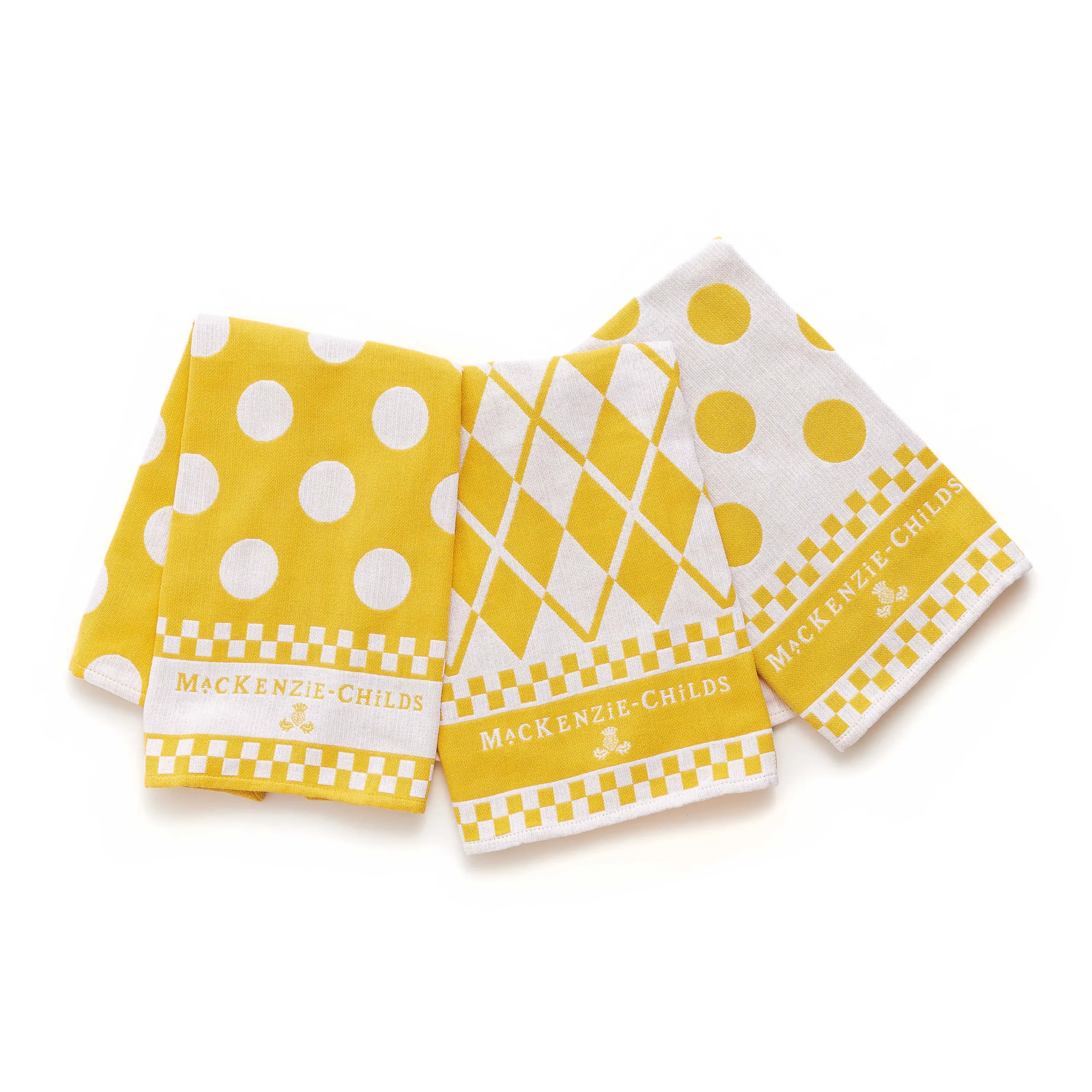 Argyle Dish Towels - Yellow - Set Of 3|MacKenzie-Childs Outlet