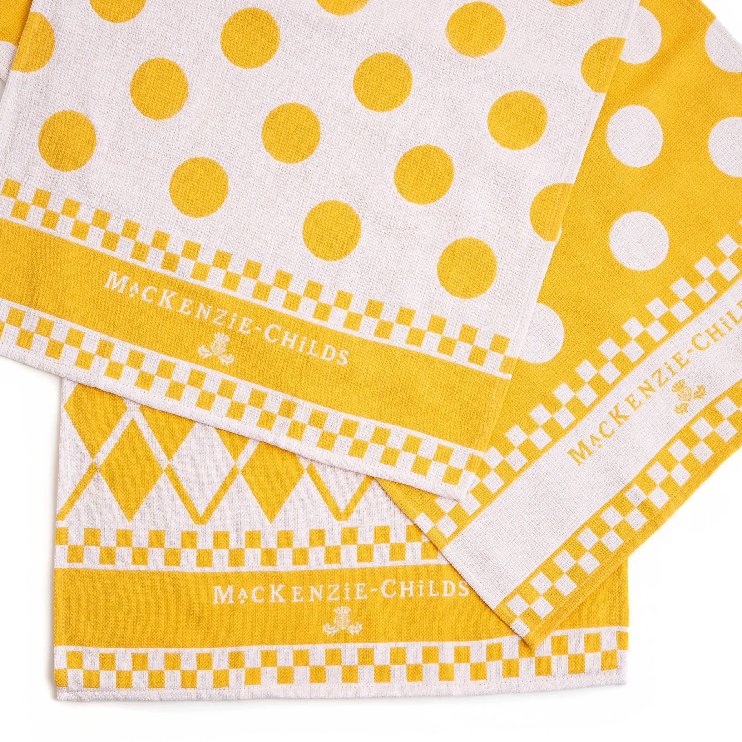 Argyle Dish Towels - Yellow - Set Of 3|MacKenzie-Childs Outlet