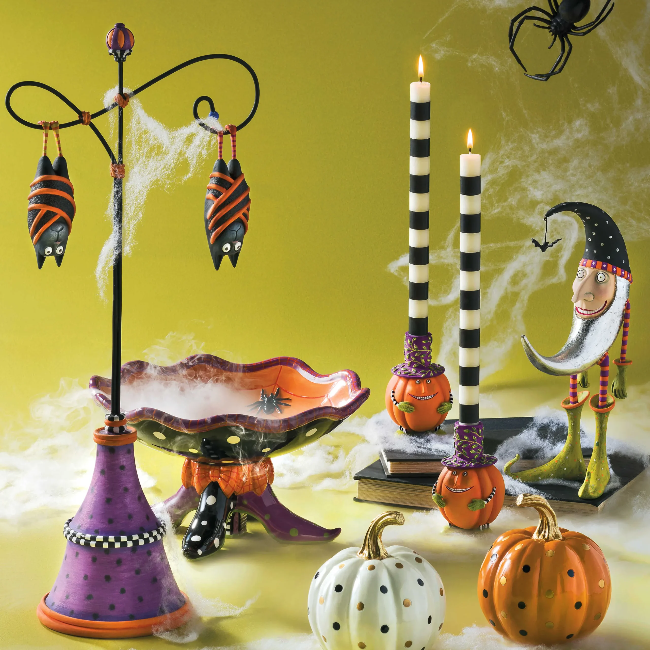 Bands Dinner Candles - Black - Set Of 2|MacKenzie-Childs Sale