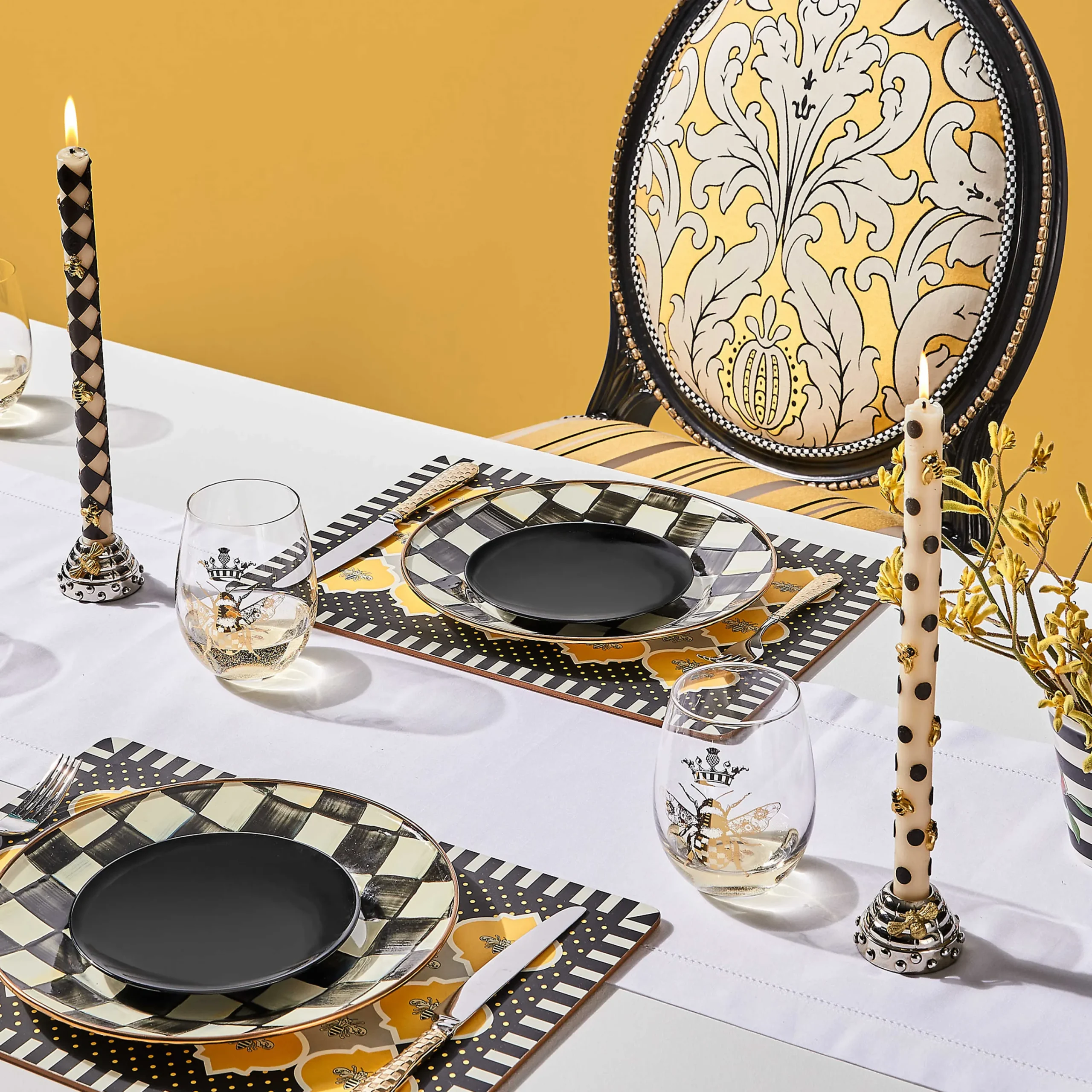 Bee Dinner Candles - Black - Set Of 2|MacKenzie-Childs Sale