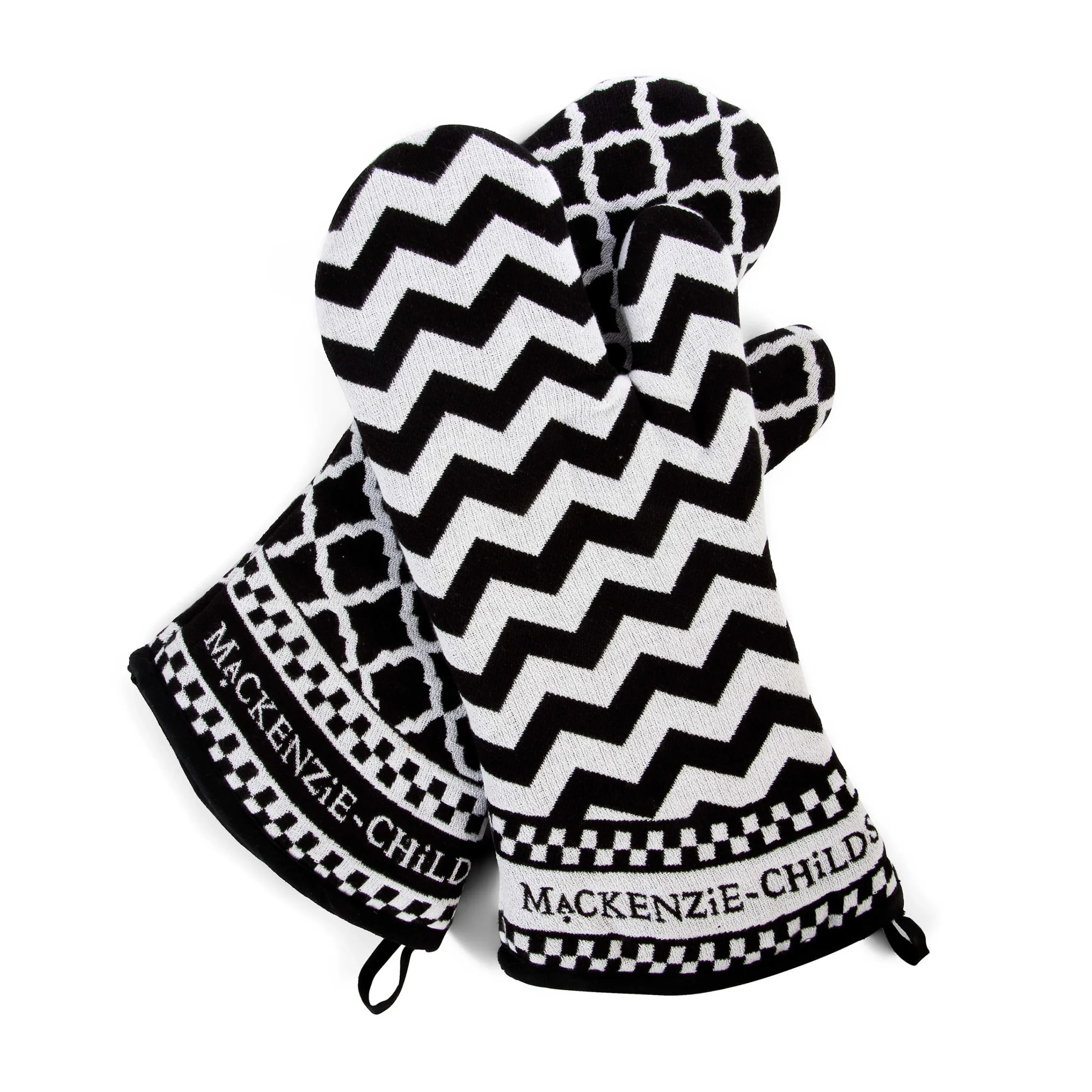 Black & White Zig Zag Oven Mitts - Set Of 2|MacKenzie-Childs Outlet