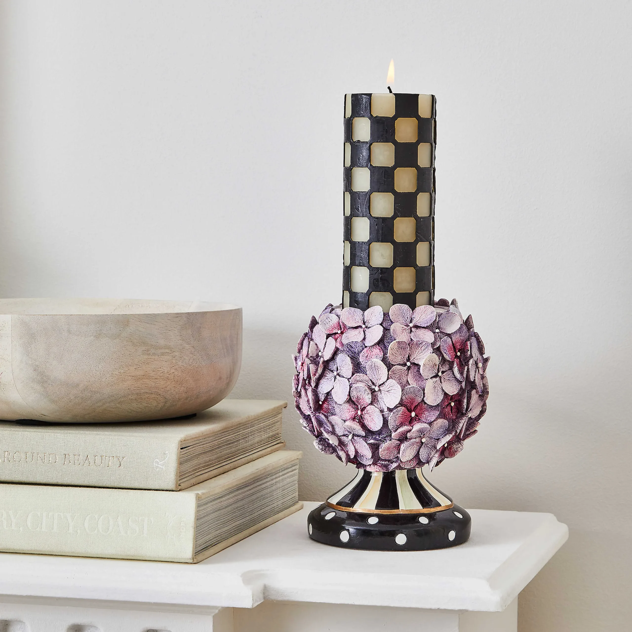 Check Pillar Candle - 6" - Black|MacKenzie-Childs New