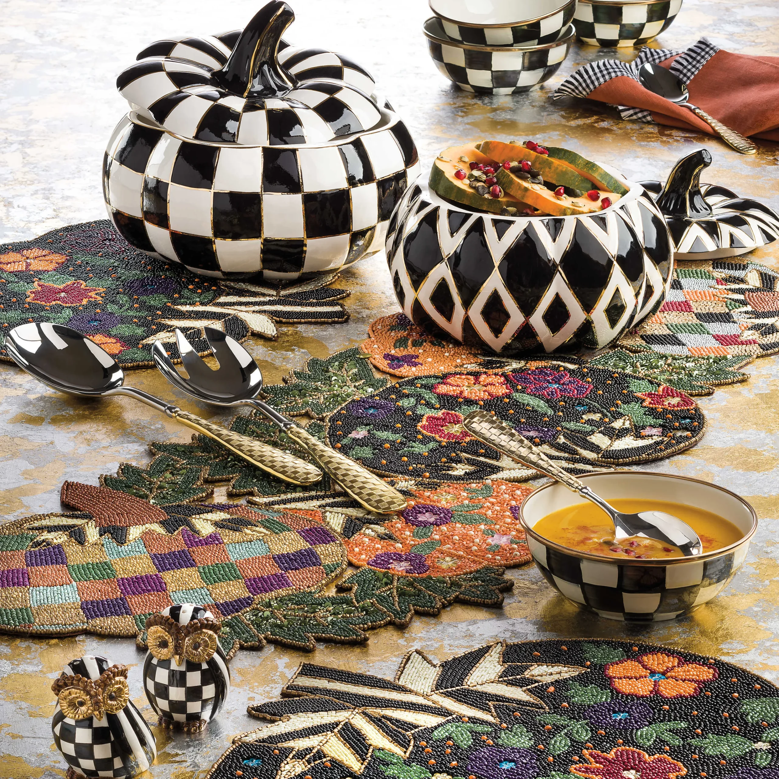 Check Salad Serving Set - Gold|MacKenzie-Childs