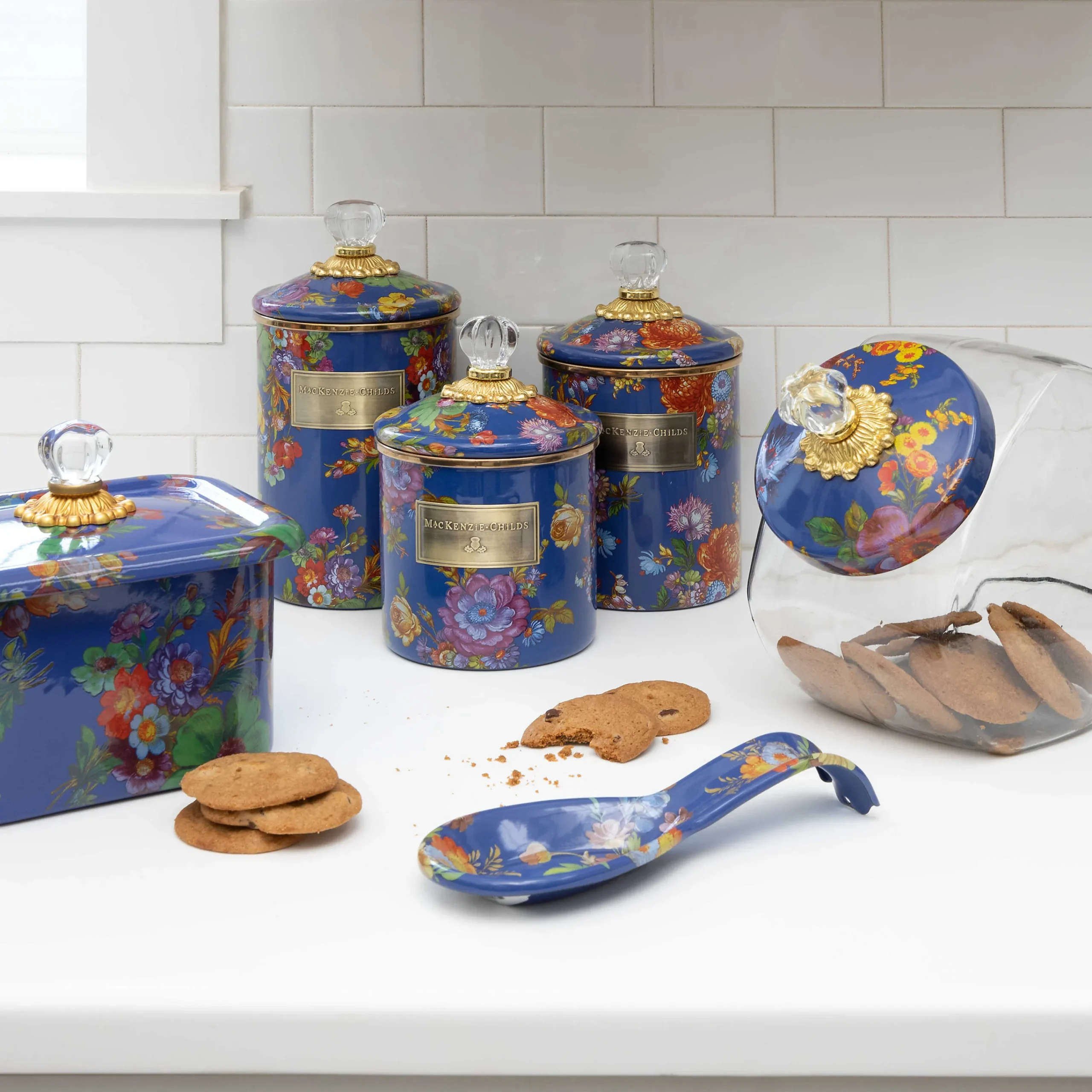 Cookie Jar With Flower Market Enamel Lid - Lapis|MacKenzie-Childs Sale