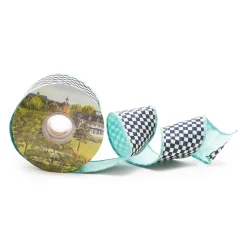 Courtly Check 2.5" Ribbon - Aqua|MacKenzie-Childs Outlet