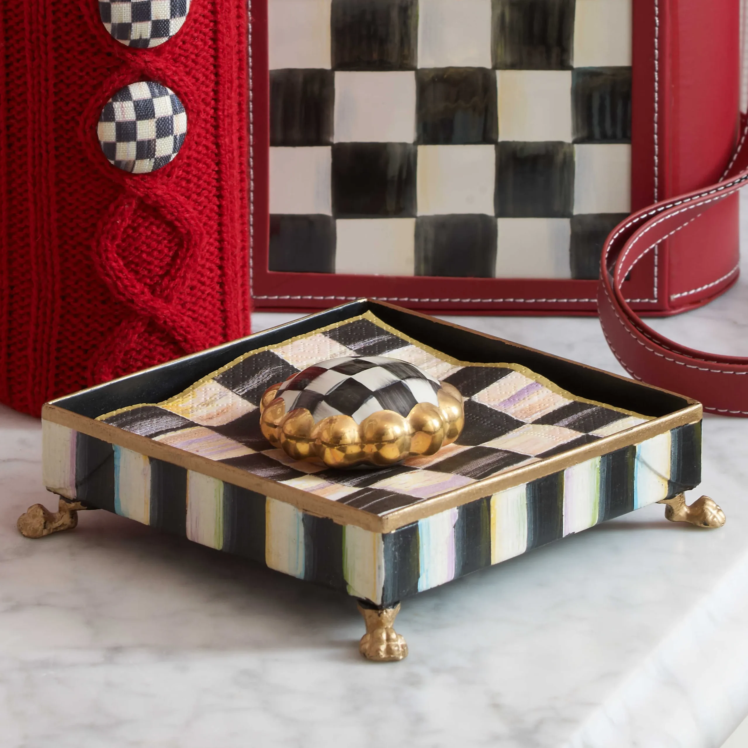 Courtly Check Cocktail Napkin Holder Set - Gold|MacKenzie-Childs Discount