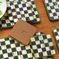 Courtly Check Cork Back Coasters - Set Of 4|MacKenzie-Childs Online