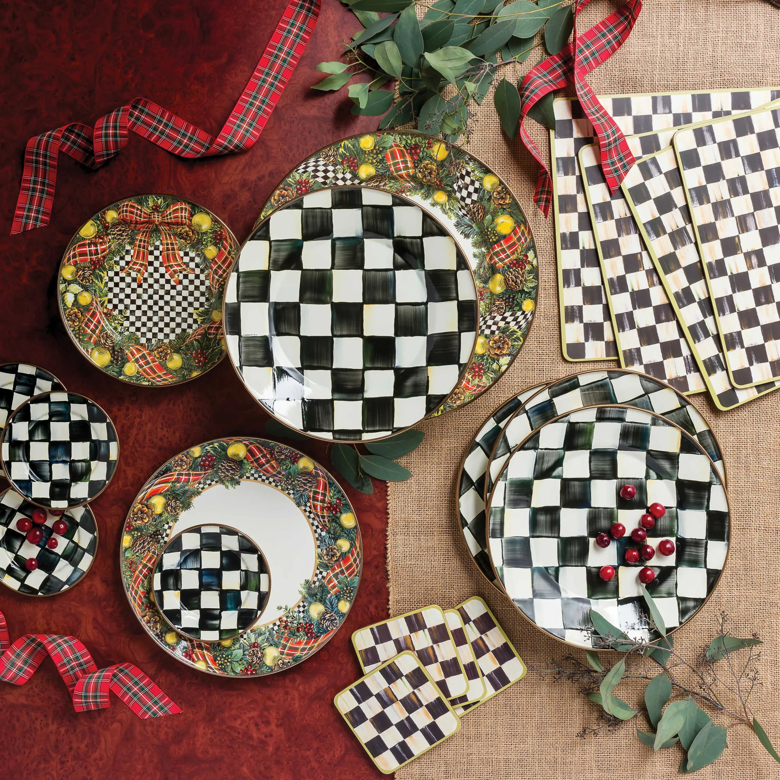 Courtly Check Cork Back Coasters - Set Of 4|MacKenzie-Childs Online