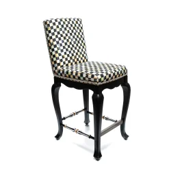 Courtly Check Counter Stool With Back - Black|MacKenzie-Childs Online