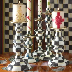 Courtly Check Enamel Candlestick - Medium|MacKenzie-Childs Discount