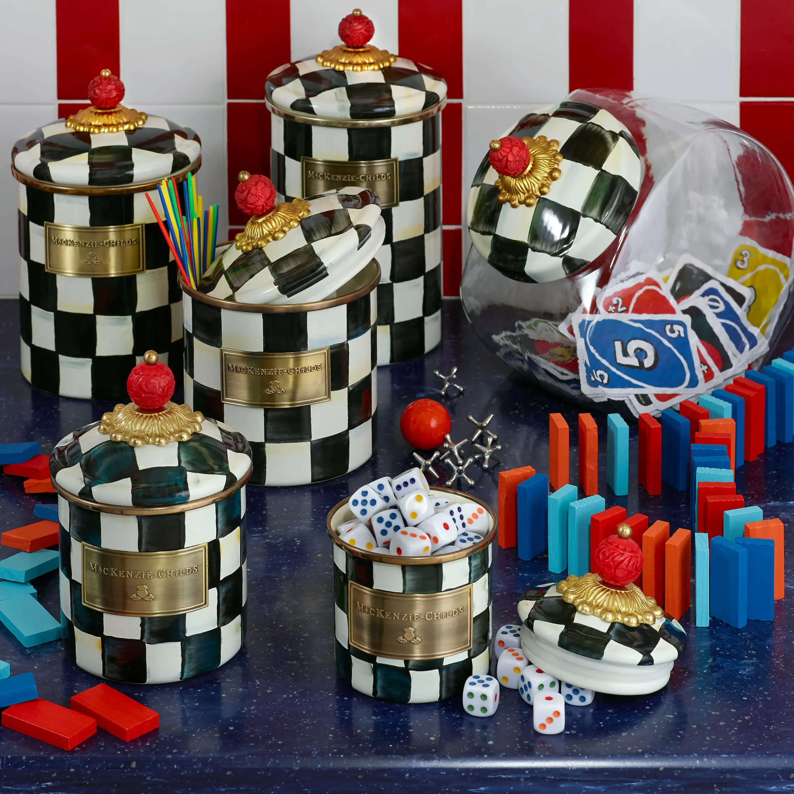 Courtly Check Enamel Canister - Mini|MacKenzie-Childs Outlet