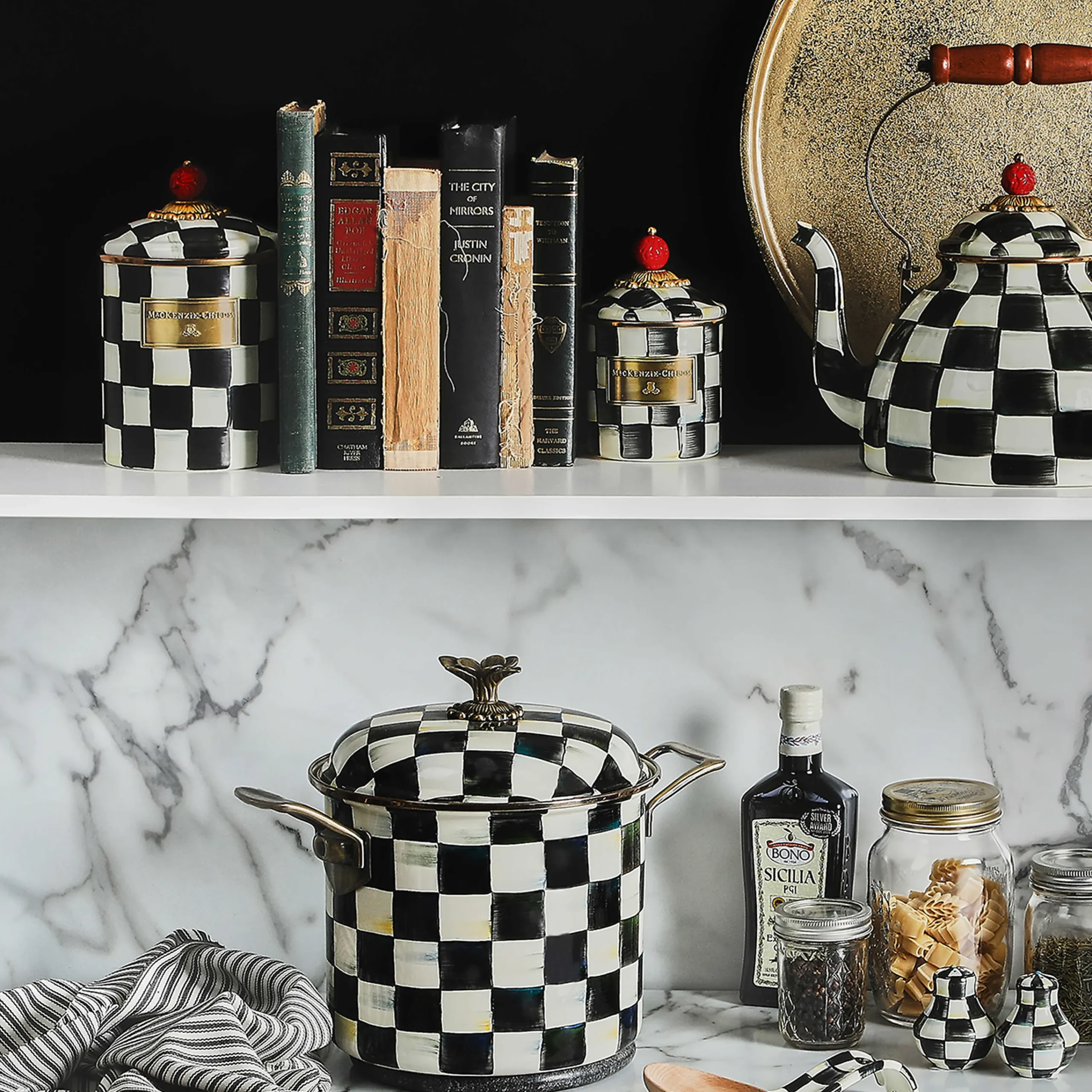 Courtly Check Enamel Canister - Medium|MacKenzie-Childs Discount