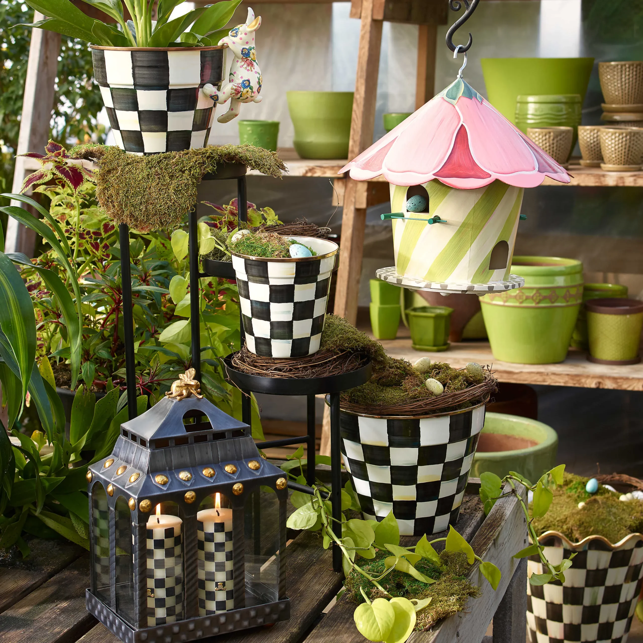 Courtly Check Enamel Garden Pot - Extra Large|MacKenzie-Childs Outlet