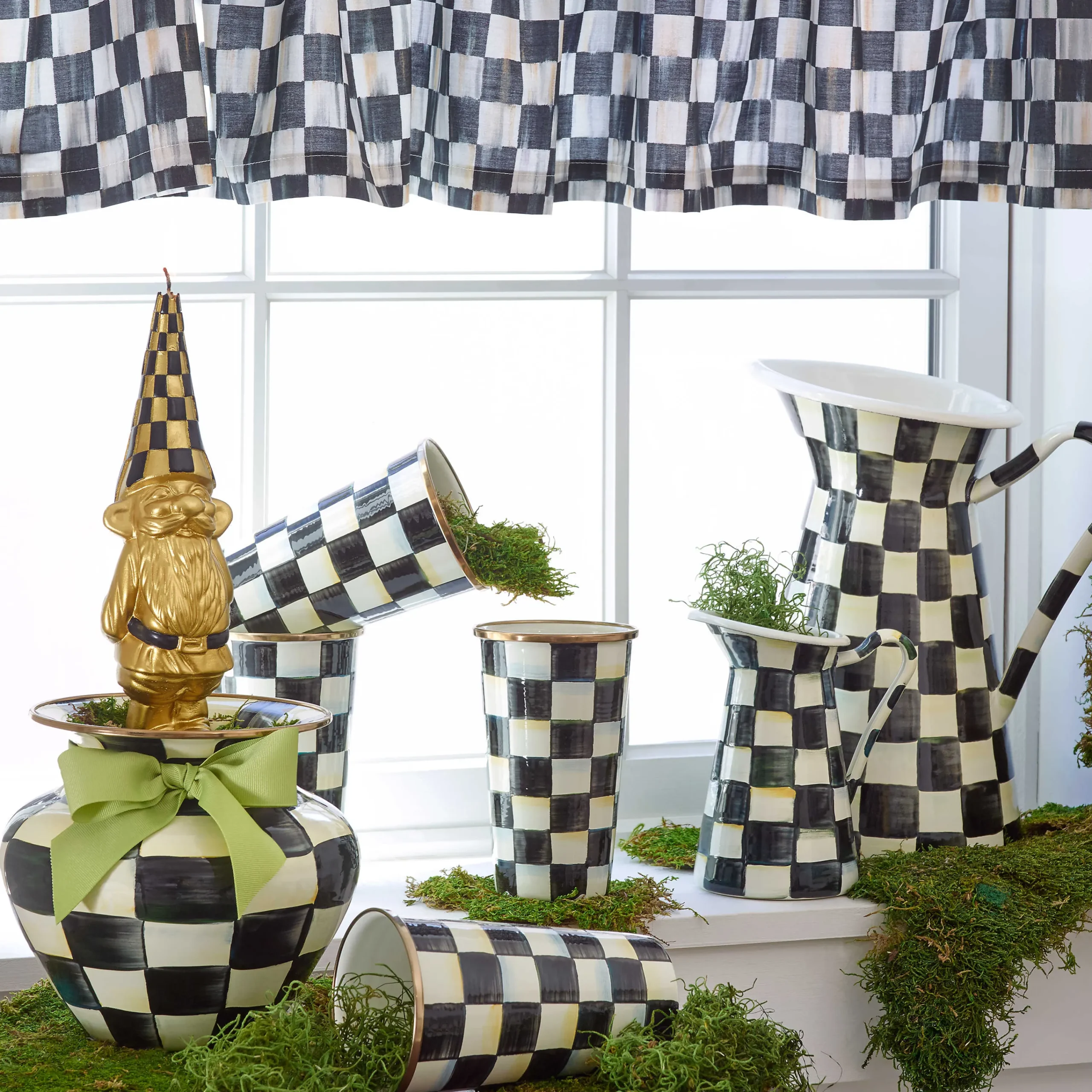 Courtly Check Enamel Large Vase - Green Bow|MacKenzie-Childs Outlet