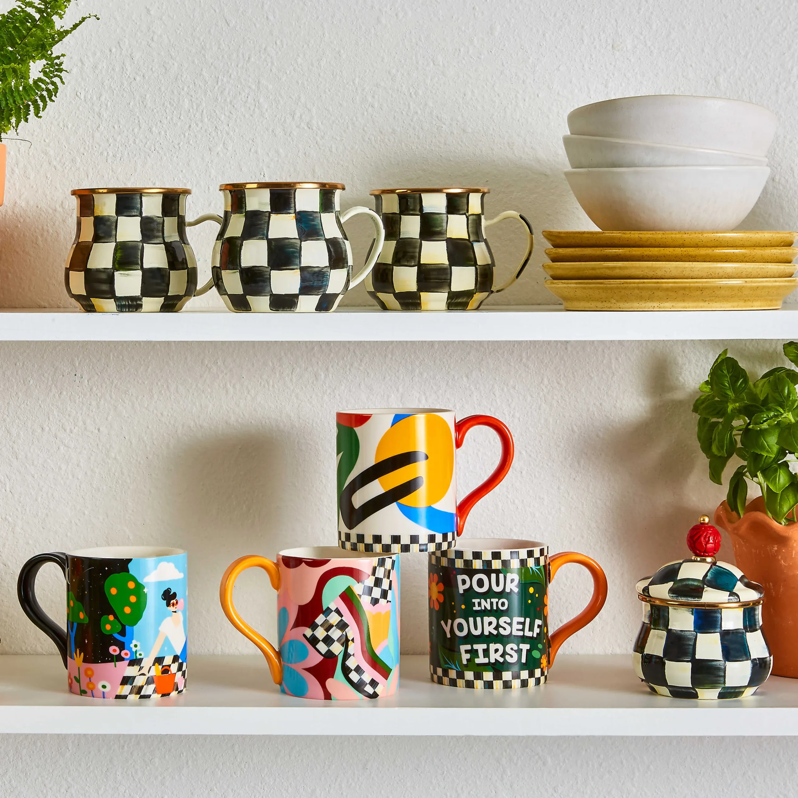 Courtly Check Enamel Mug|MacKenzie-Childs New