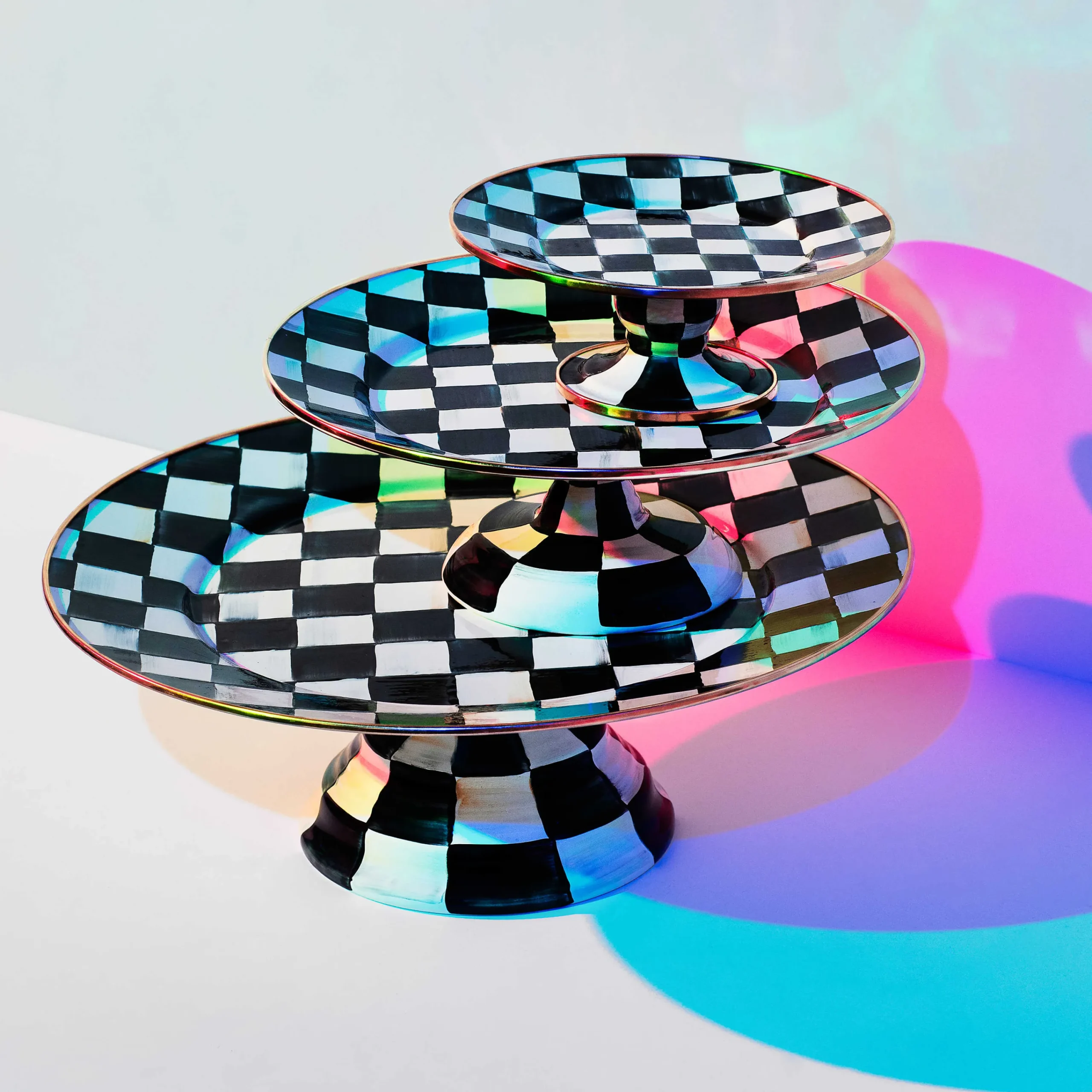 Courtly Check Enamel Pedestal Platter - Mini|MacKenzie-Childs Clearance