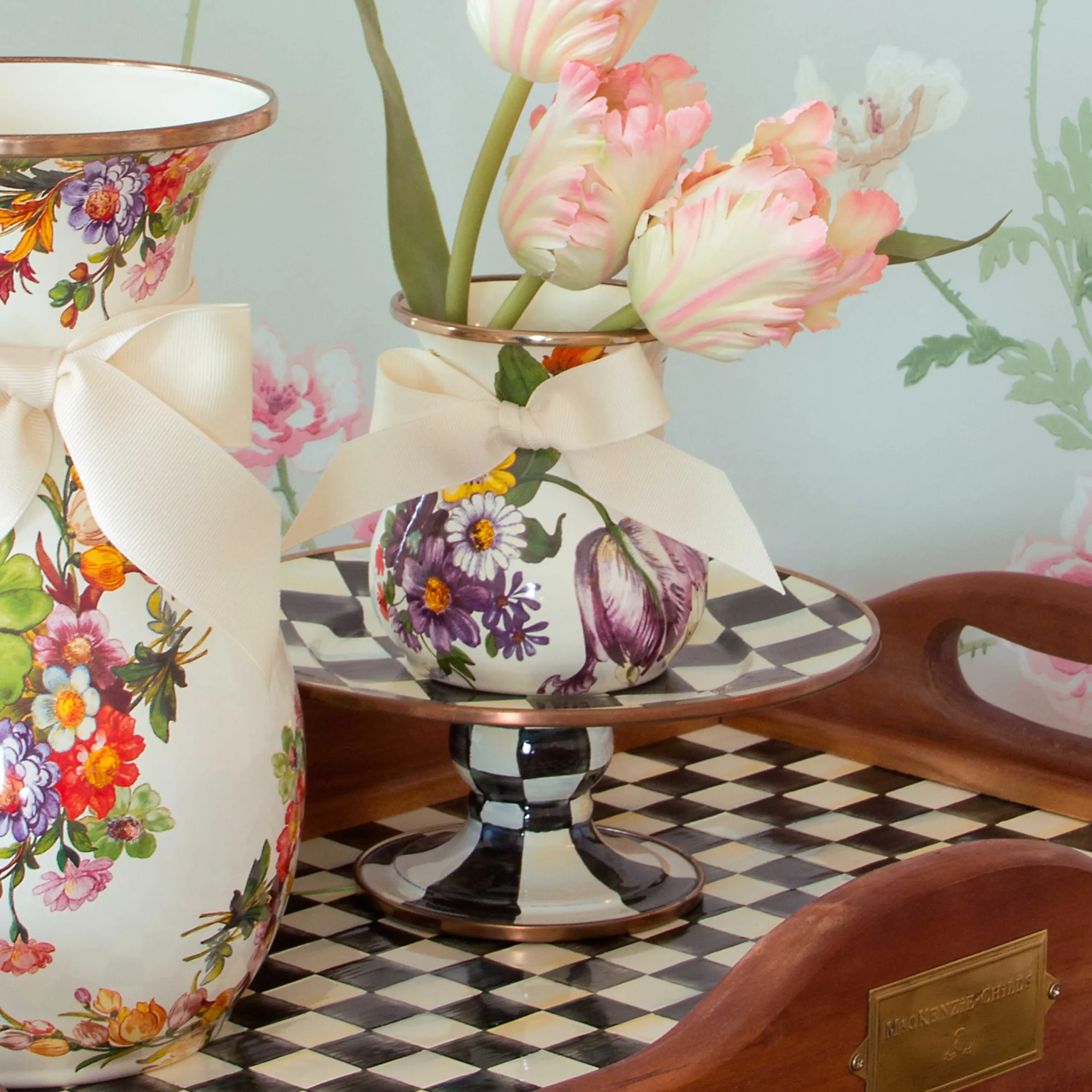 Courtly Check Enamel Pedestal Platter - Mini|MacKenzie-Childs Clearance