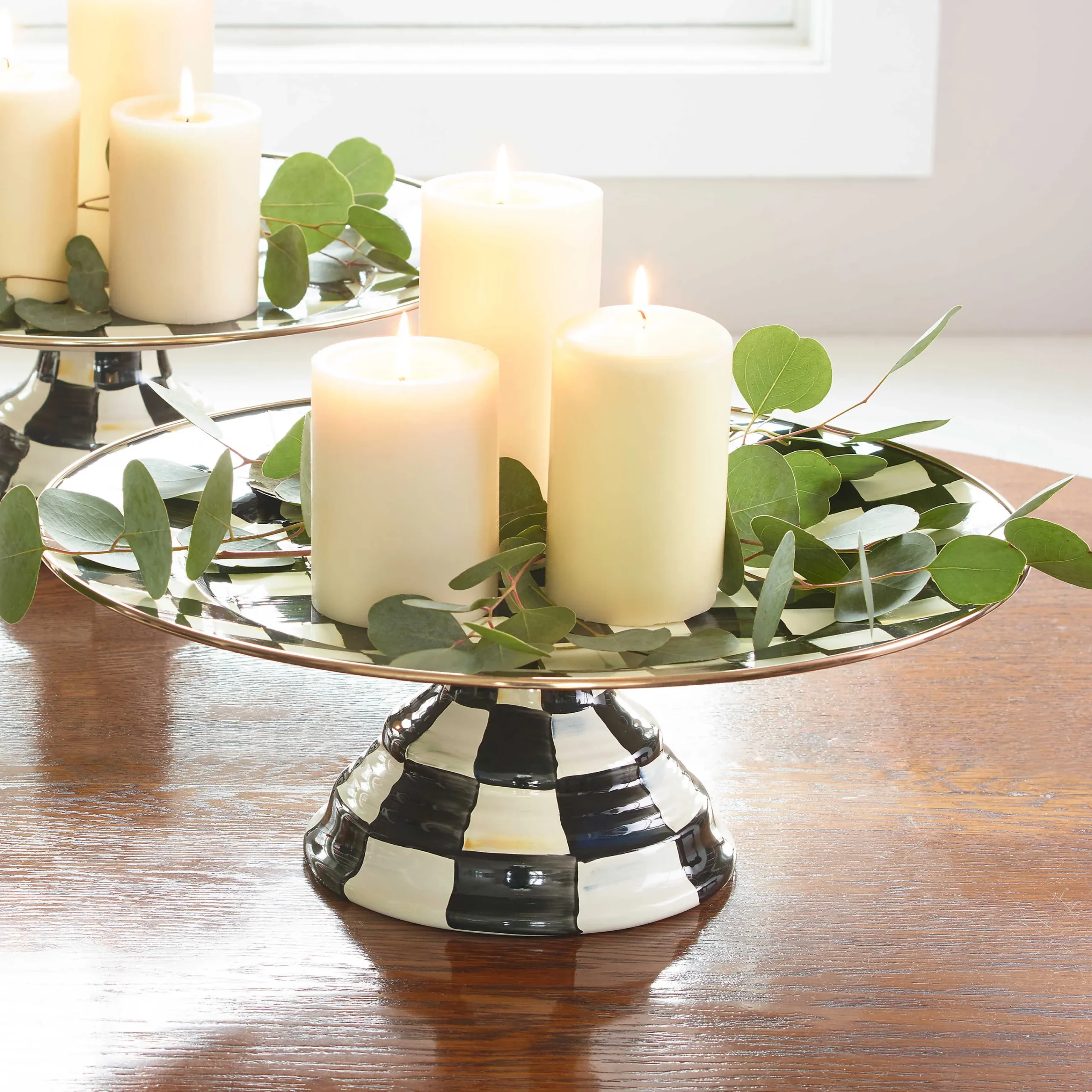 Courtly Check Enamel Pedestal Platter - Large|MacKenzie-Childs Sale