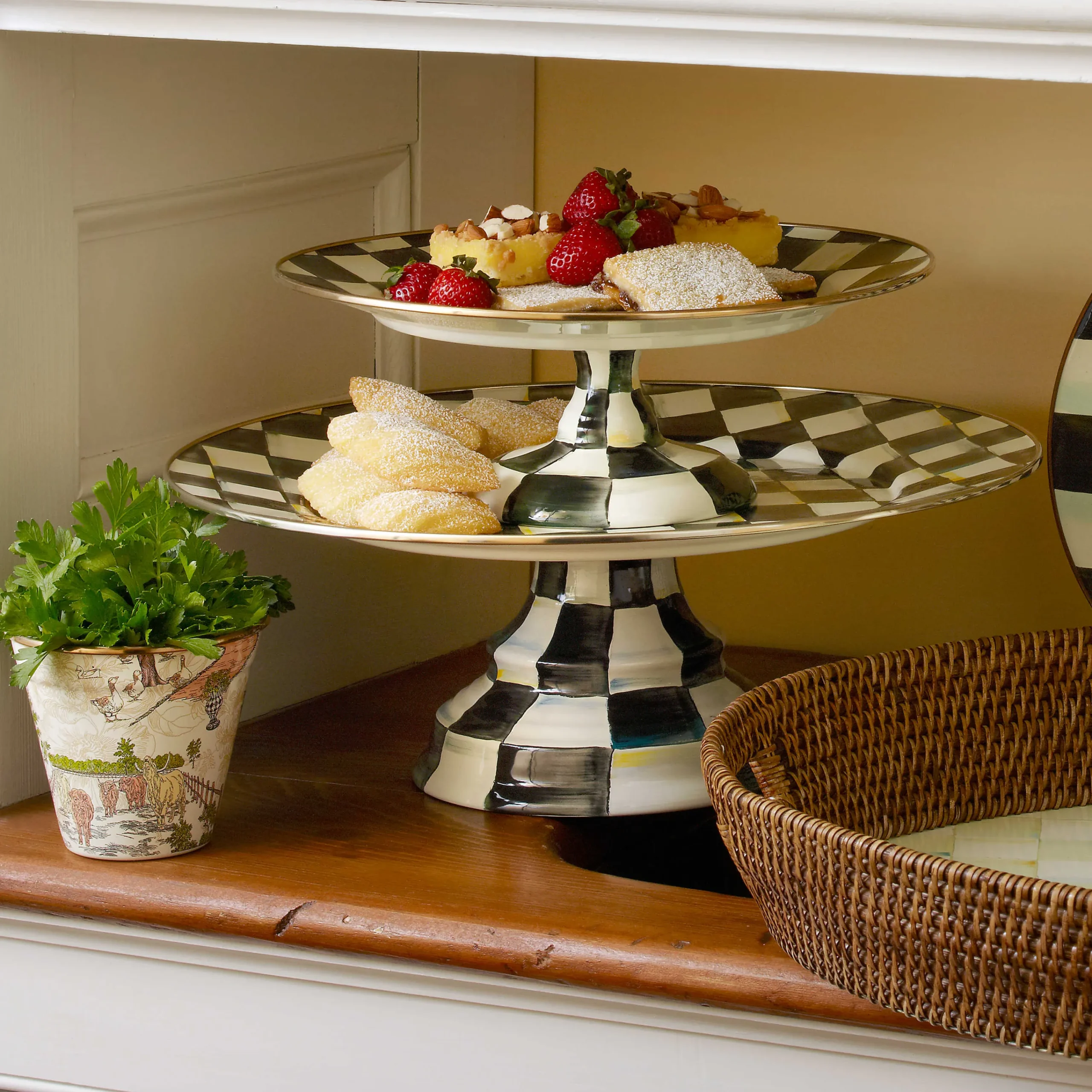 Courtly Check Enamel Pedestal Platter - Small|MacKenzie-Childs Online