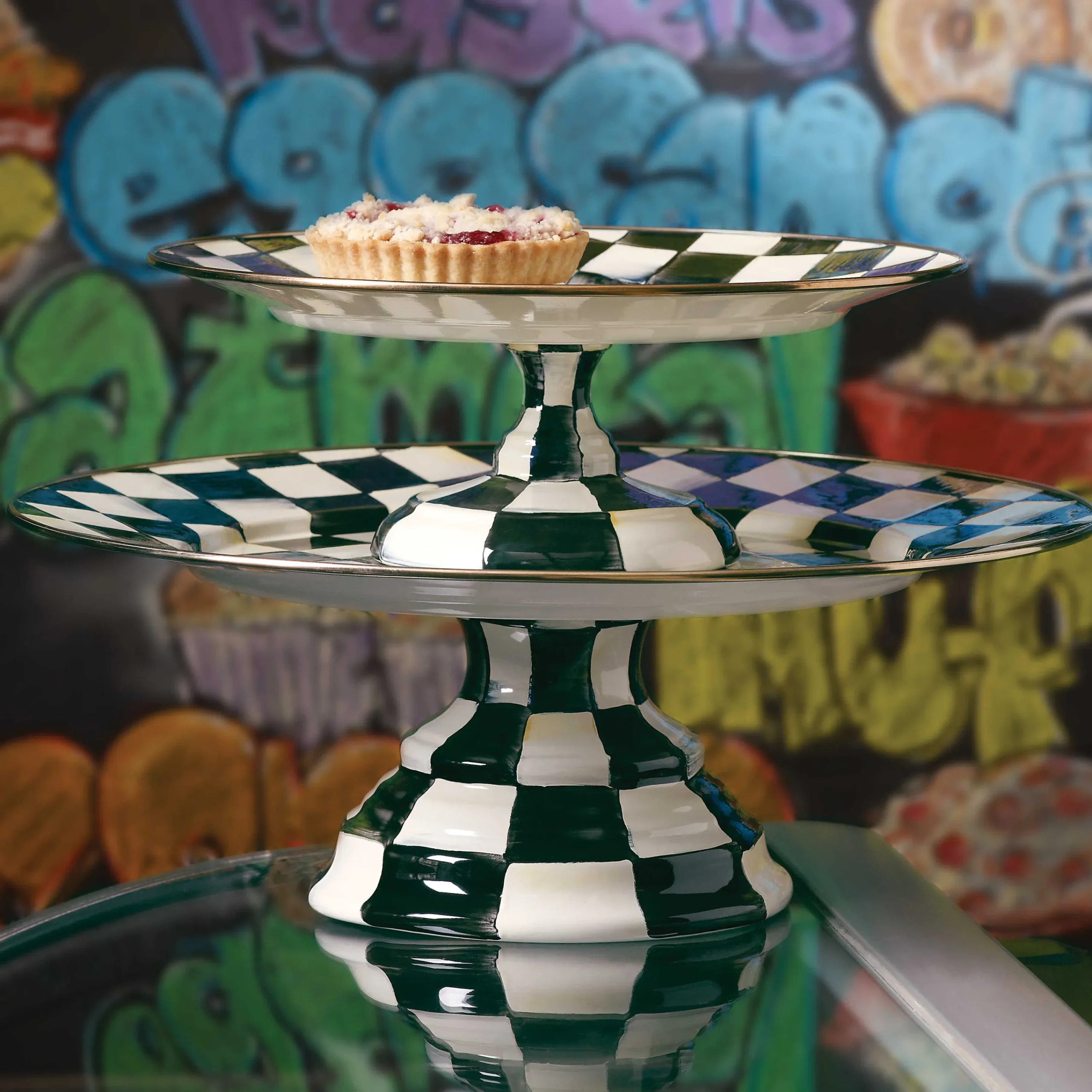 Courtly Check Enamel Pedestal Platter - Small|MacKenzie-Childs Online