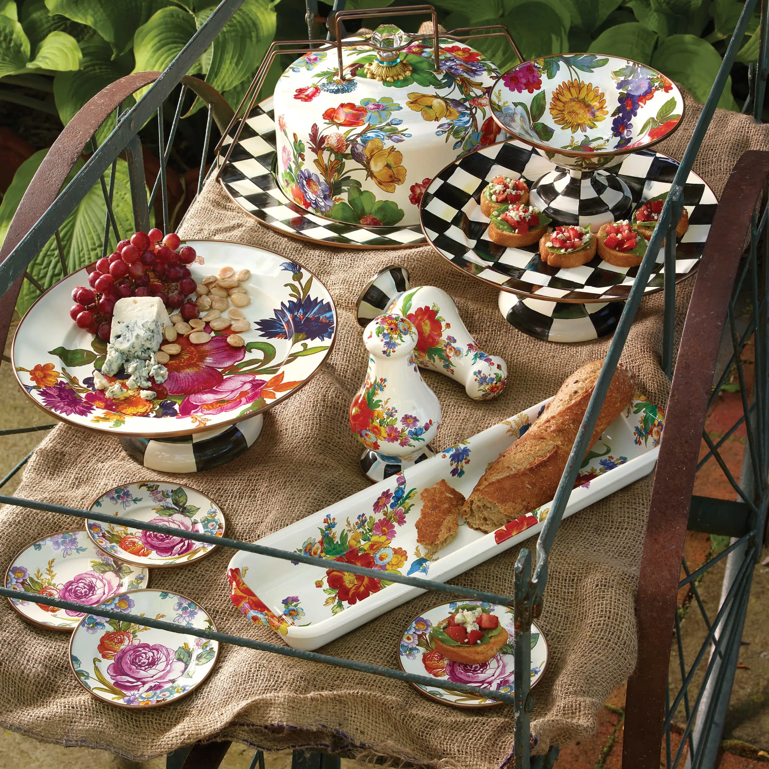 Courtly Check Enamel Pedestal Platter - Small|MacKenzie-Childs Online