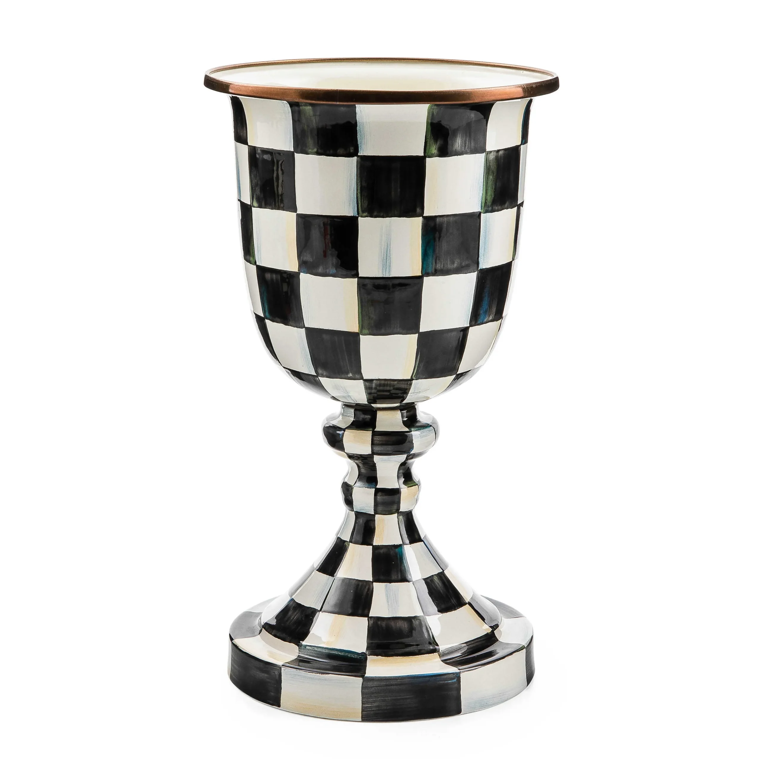 Courtly Check Enamel Pedestal Vase - Red Bow|MacKenzie-Childs