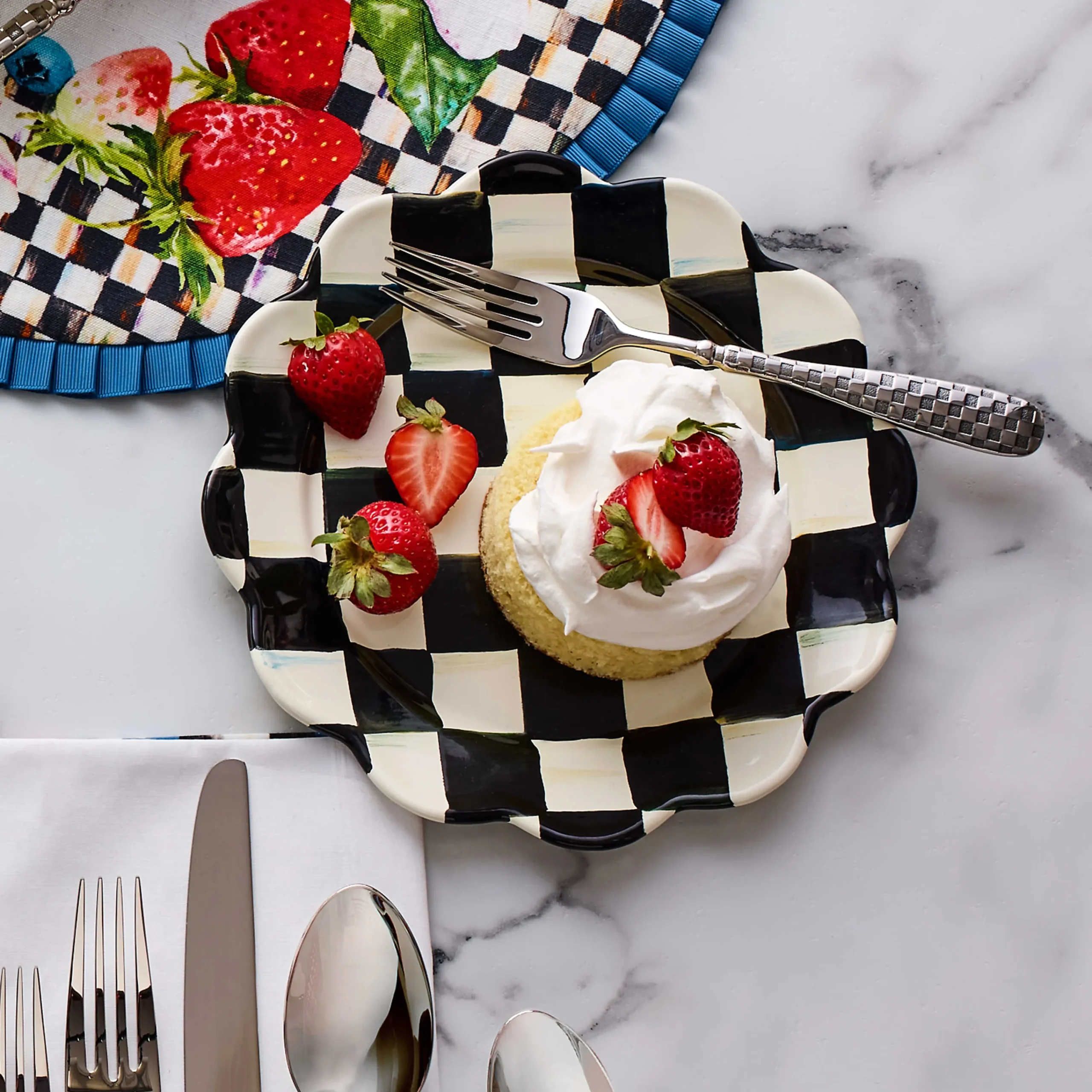 Courtly Check Enamel Petal Salad/Dessert Plate|MacKenzie-Childs Clearance