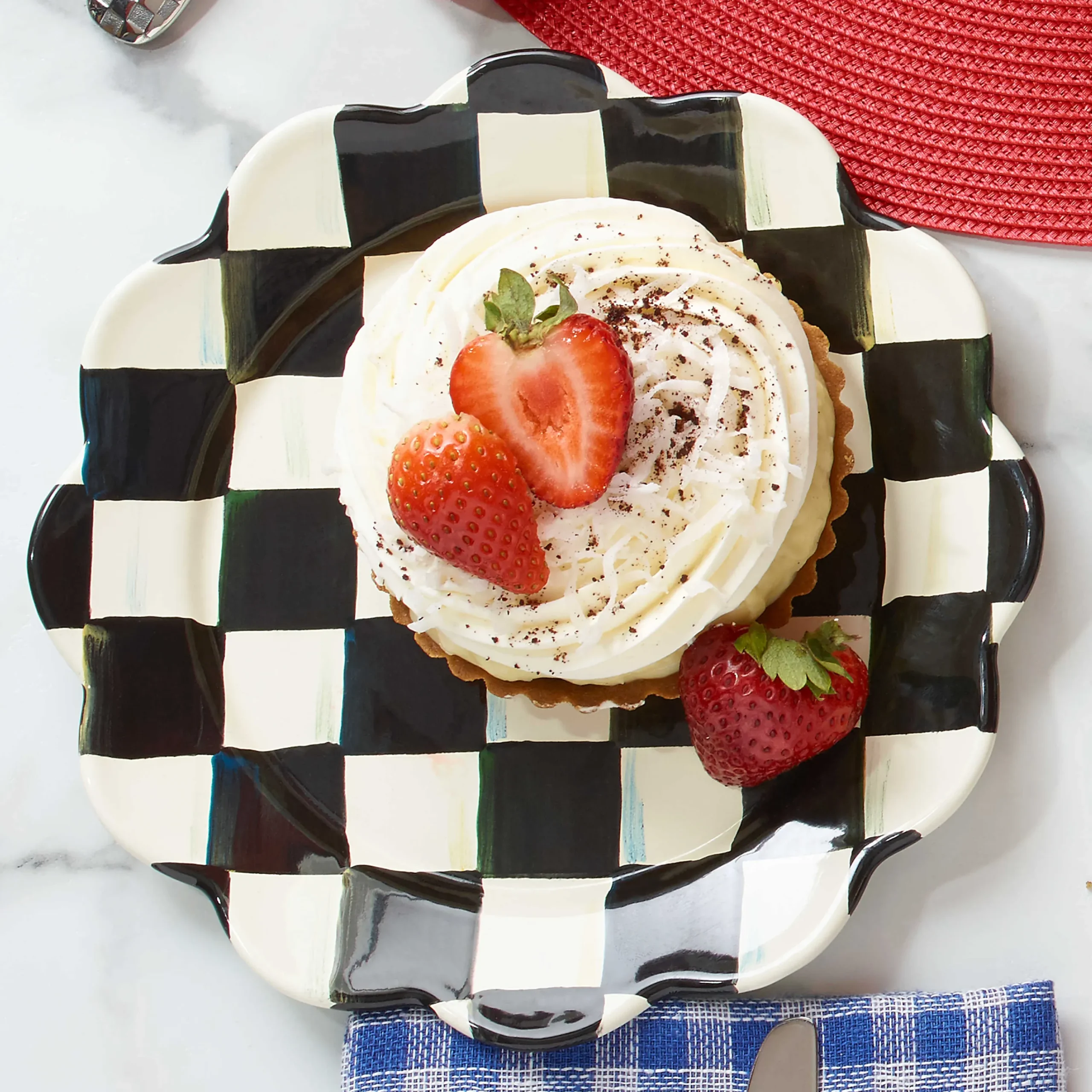 Courtly Check Enamel Petal Salad/Dessert Plate|MacKenzie-Childs Clearance