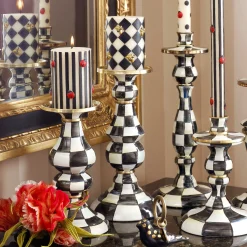 Courtly Check Enamel Pillar Candlestick - Medium|MacKenzie-Childs Discount