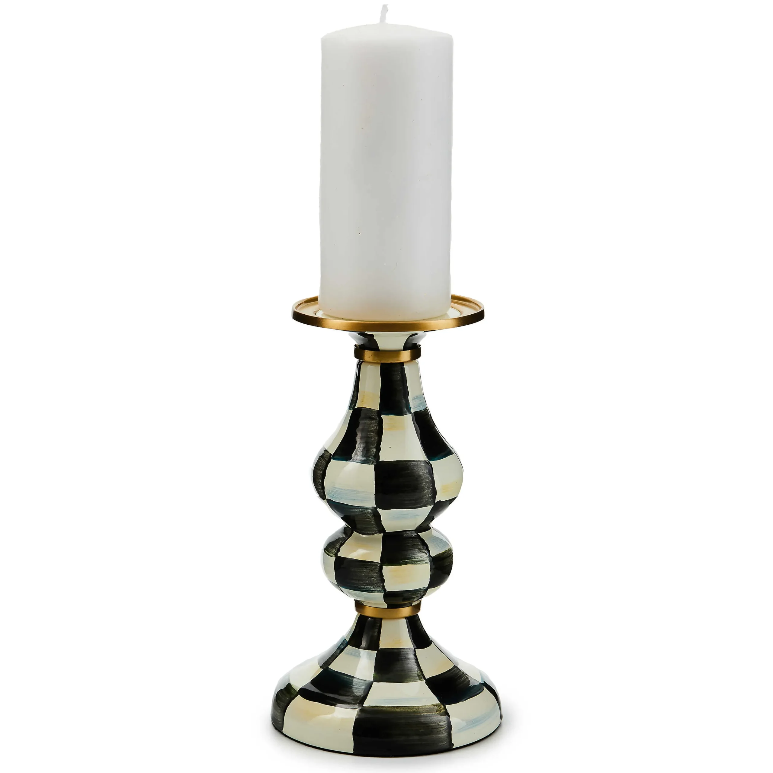 Courtly Check Enamel Pillar Candlestick - Medium|MacKenzie-Childs Discount