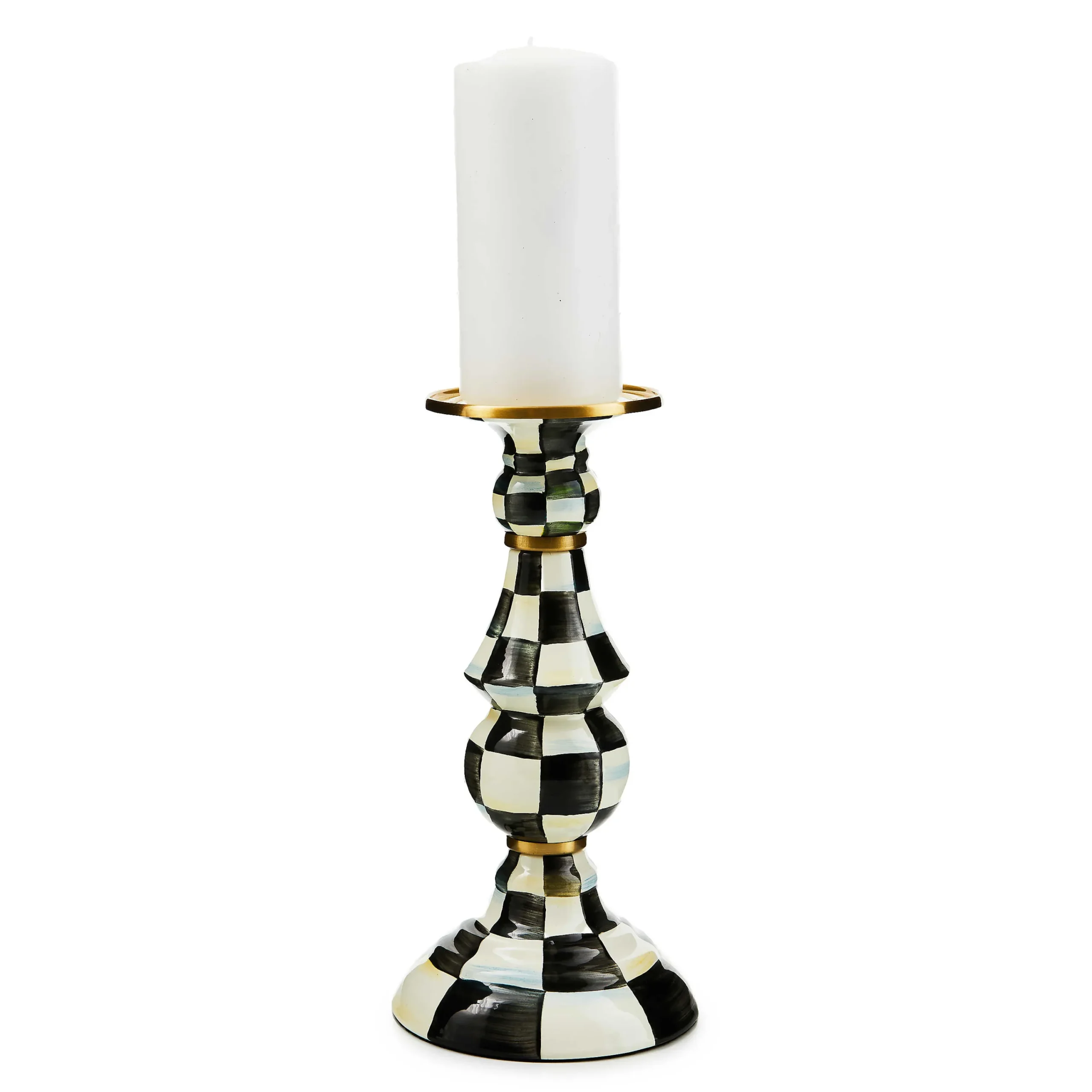 Courtly Check Enamel Pillar Candlestick - Large|MacKenzie-Childs Hot
