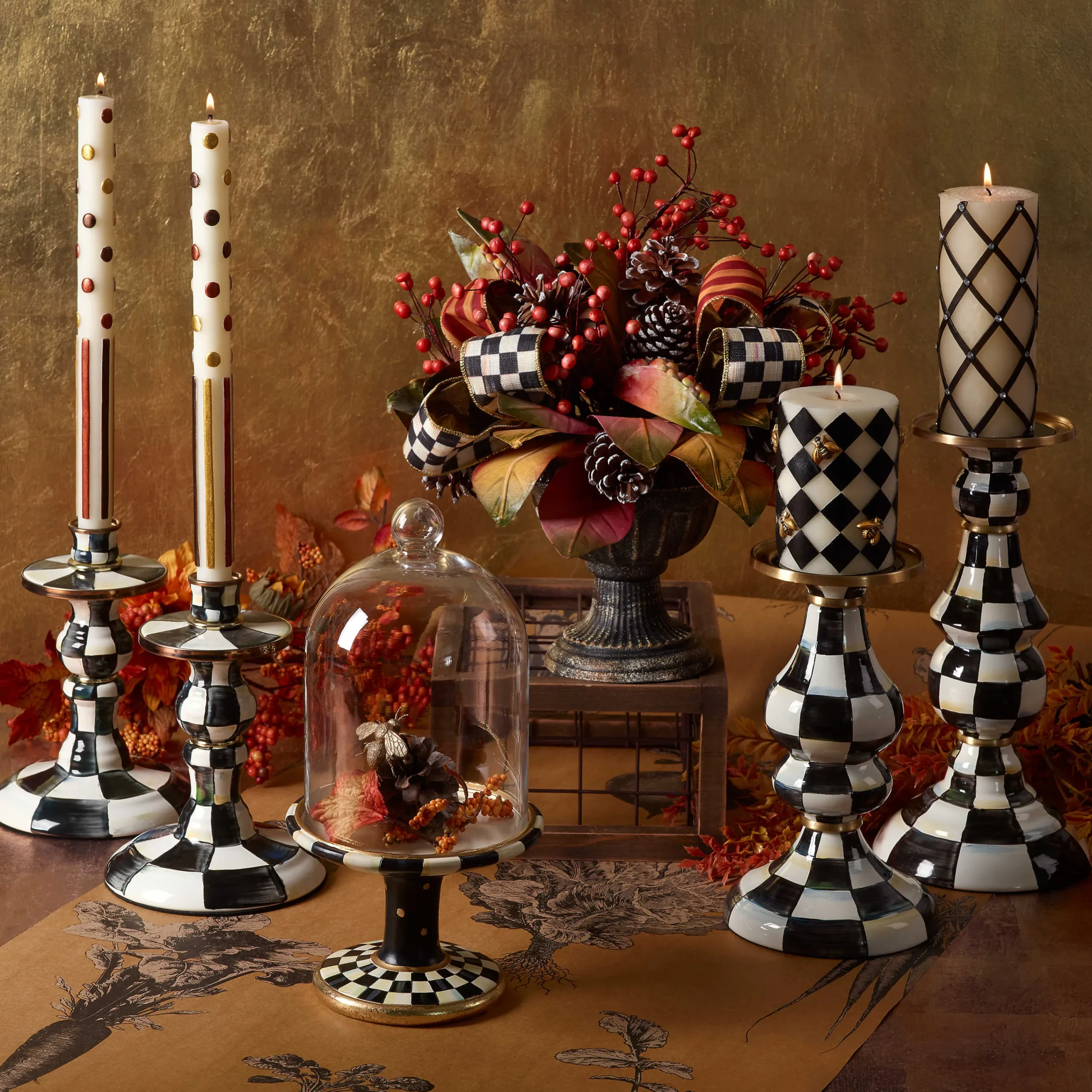 Courtly Check Enamel Pillar Candlestick - Large|MacKenzie-Childs Hot