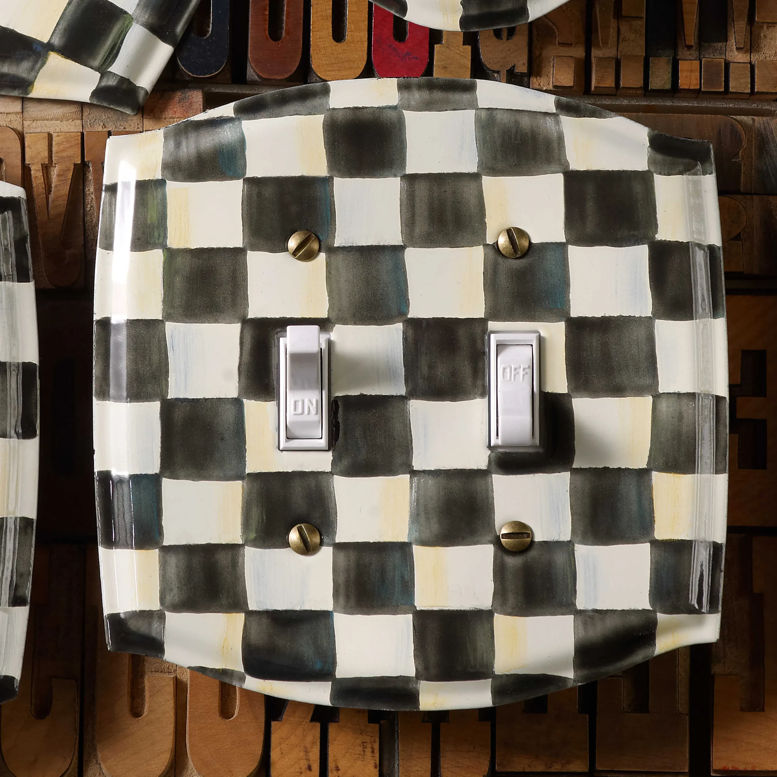 Courtly Check Enamel Switch Plate - Double Toggle|MacKenzie-Childs Discount