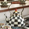 Courtly Check Enamel Tea Kettle - 3 Quart|MacKenzie-Childs Discount