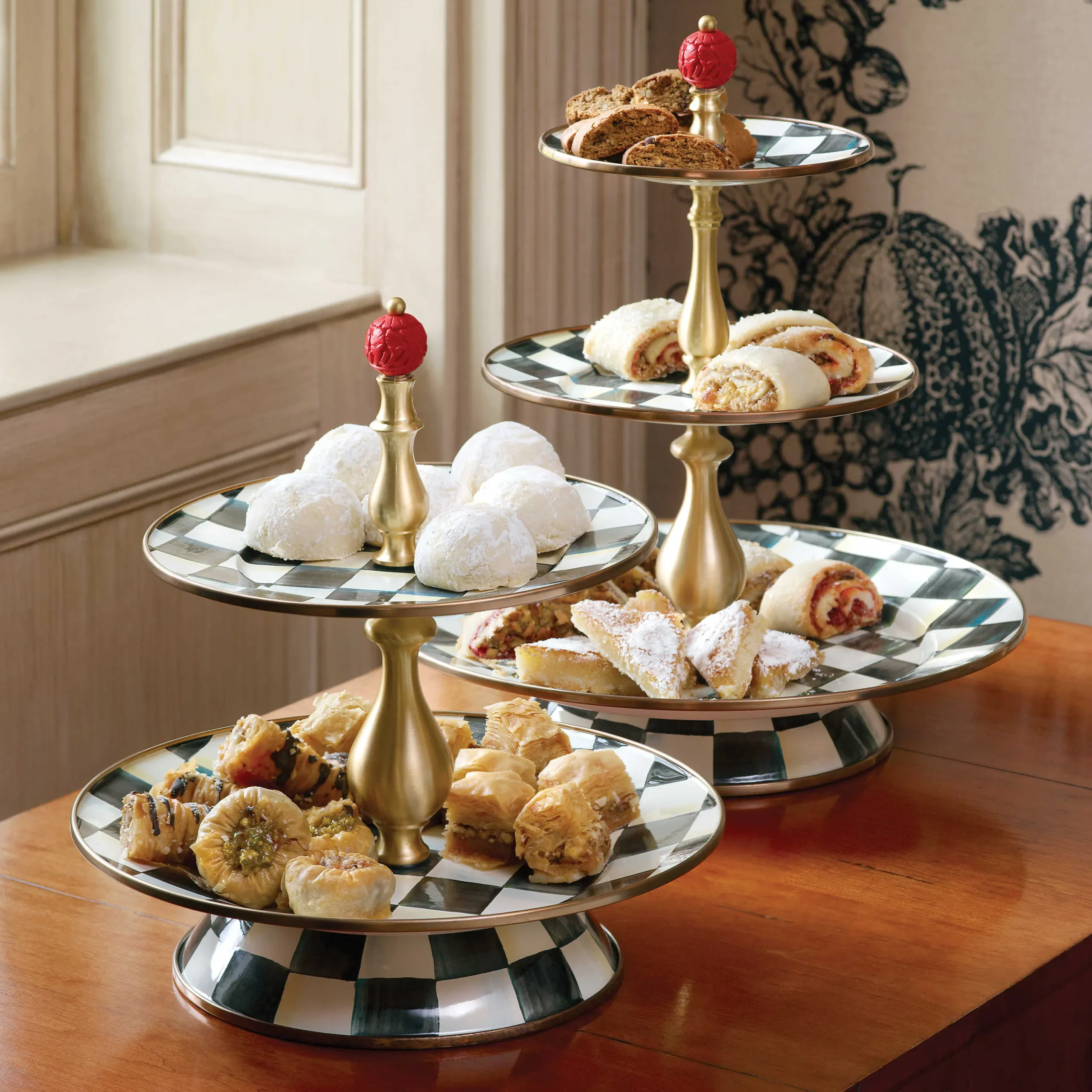 Courtly Check Enamel Two Tier Sweet Stand|MacKenzie-Childs Best