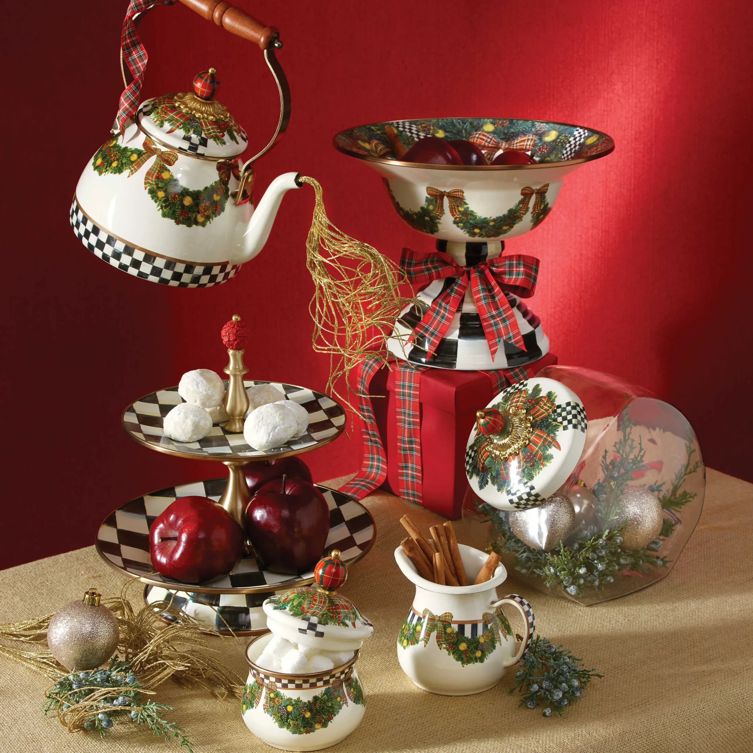 Courtly Check Enamel Two Tier Sweet Stand|MacKenzie-Childs Best
