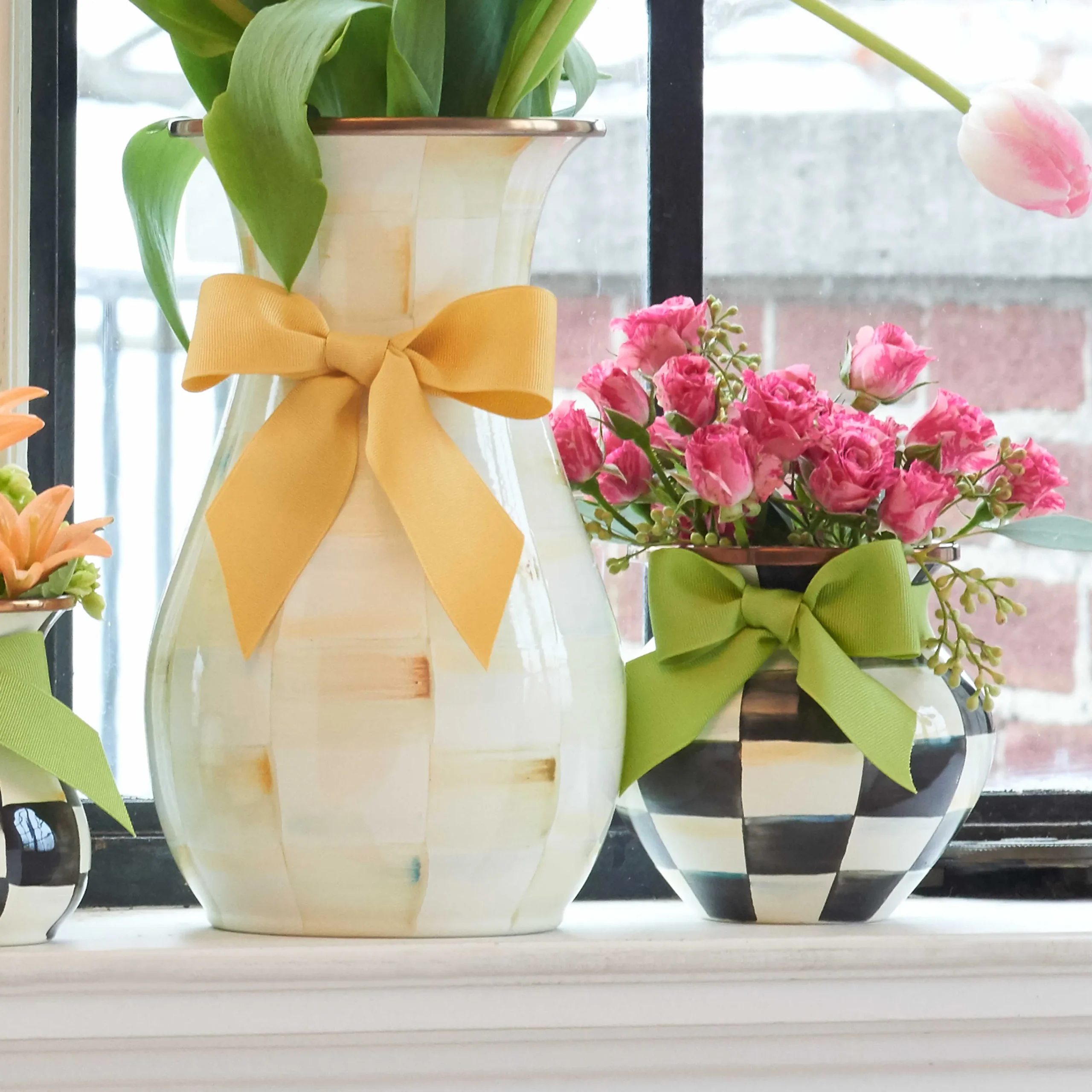 Courtly Check Enamel Vase - Green Bow|MacKenzie-Childs