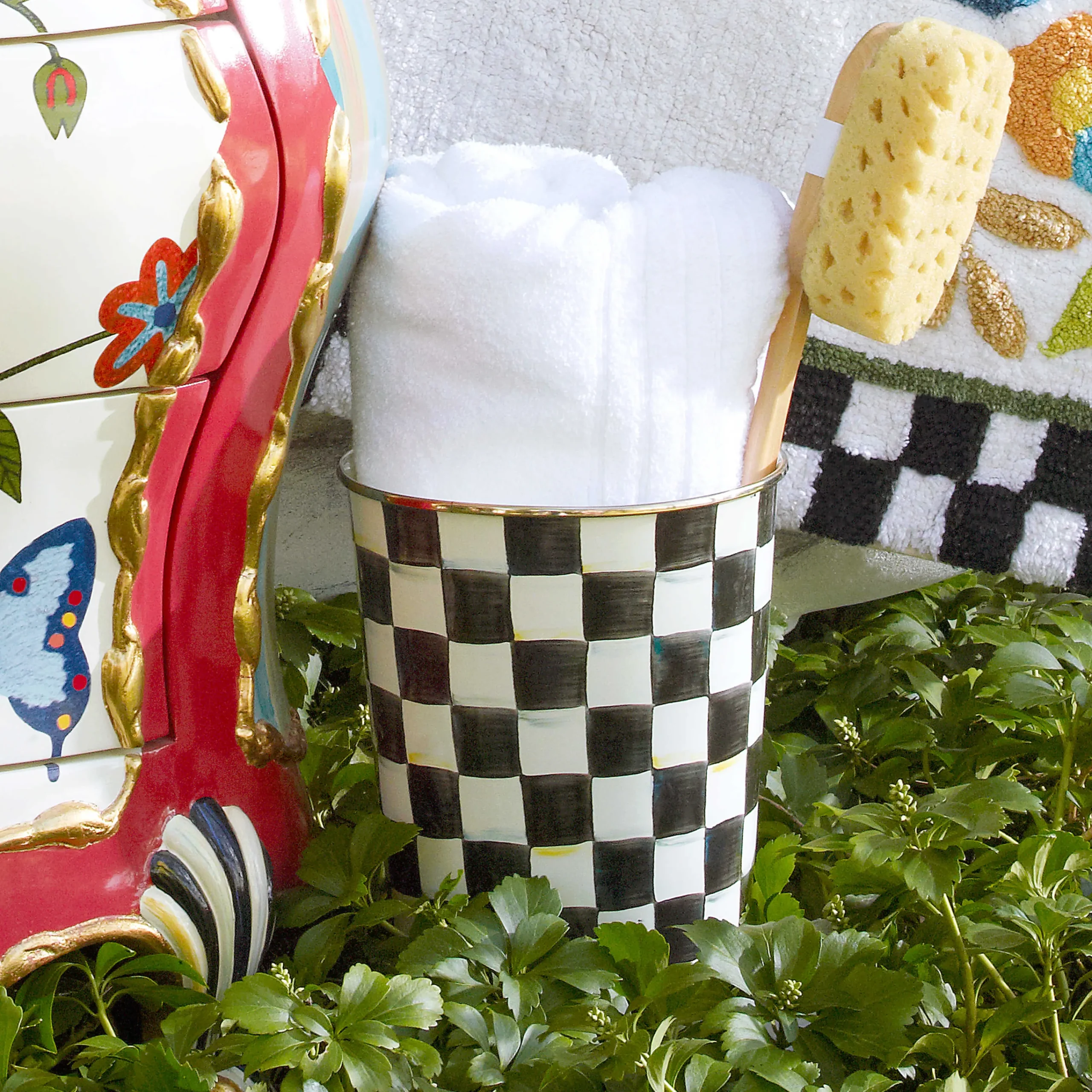 Courtly Check Enamel Waste Bin|MacKenzie-Childs Online