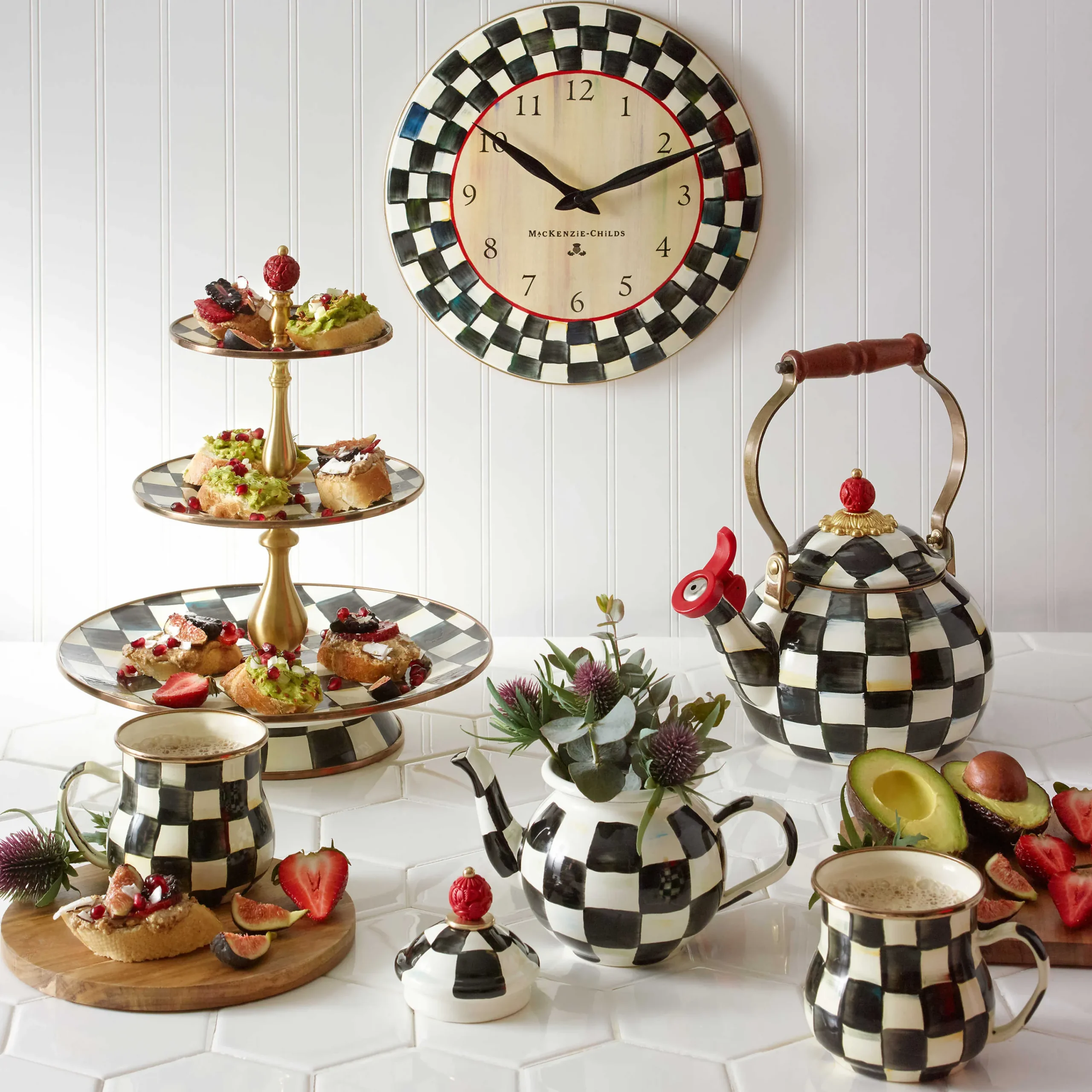 Courtly Check Enamel Whistling Tea Kettle|MacKenzie-Childs New