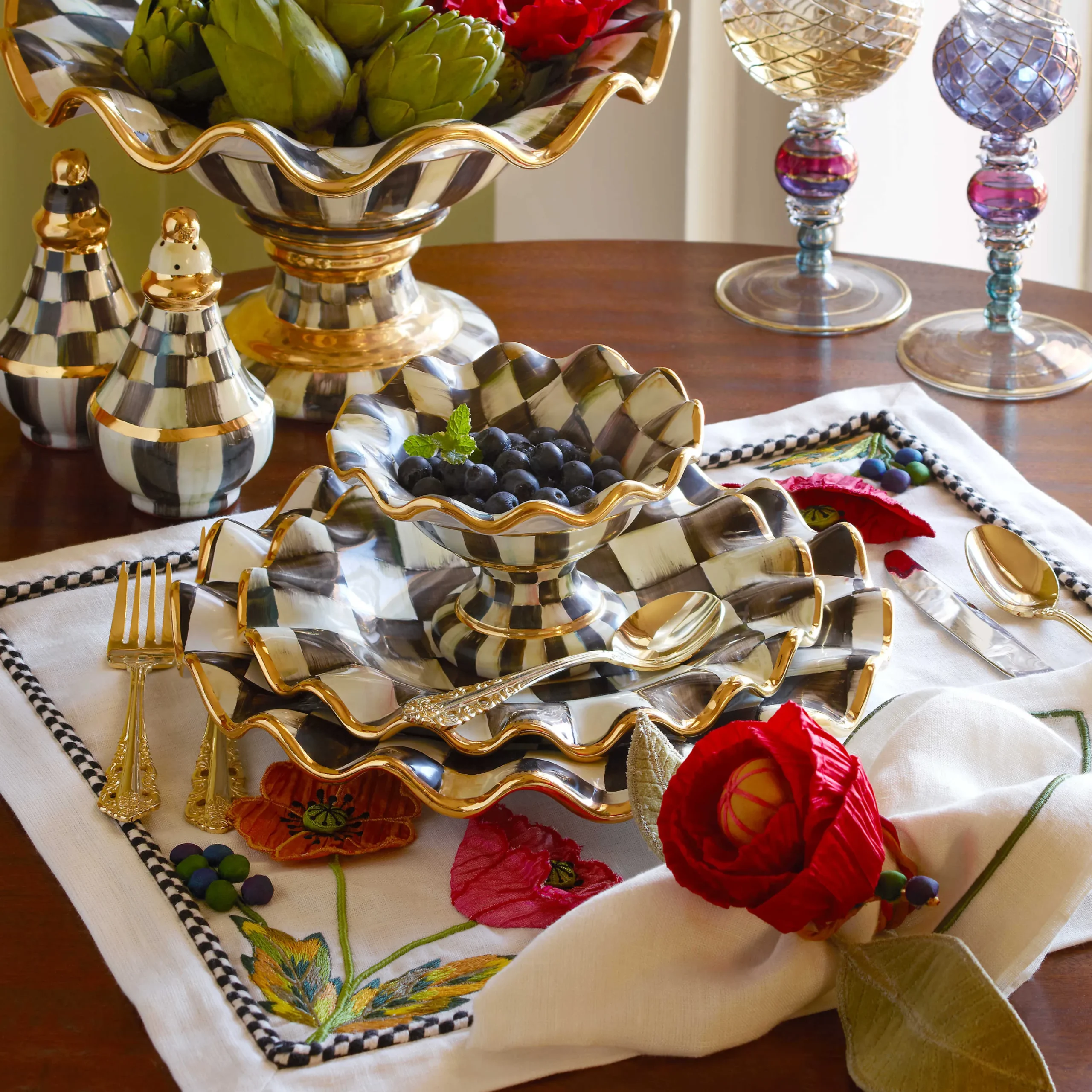 Courtly Check Fluted Dinner Plate|MacKenzie-Childs New