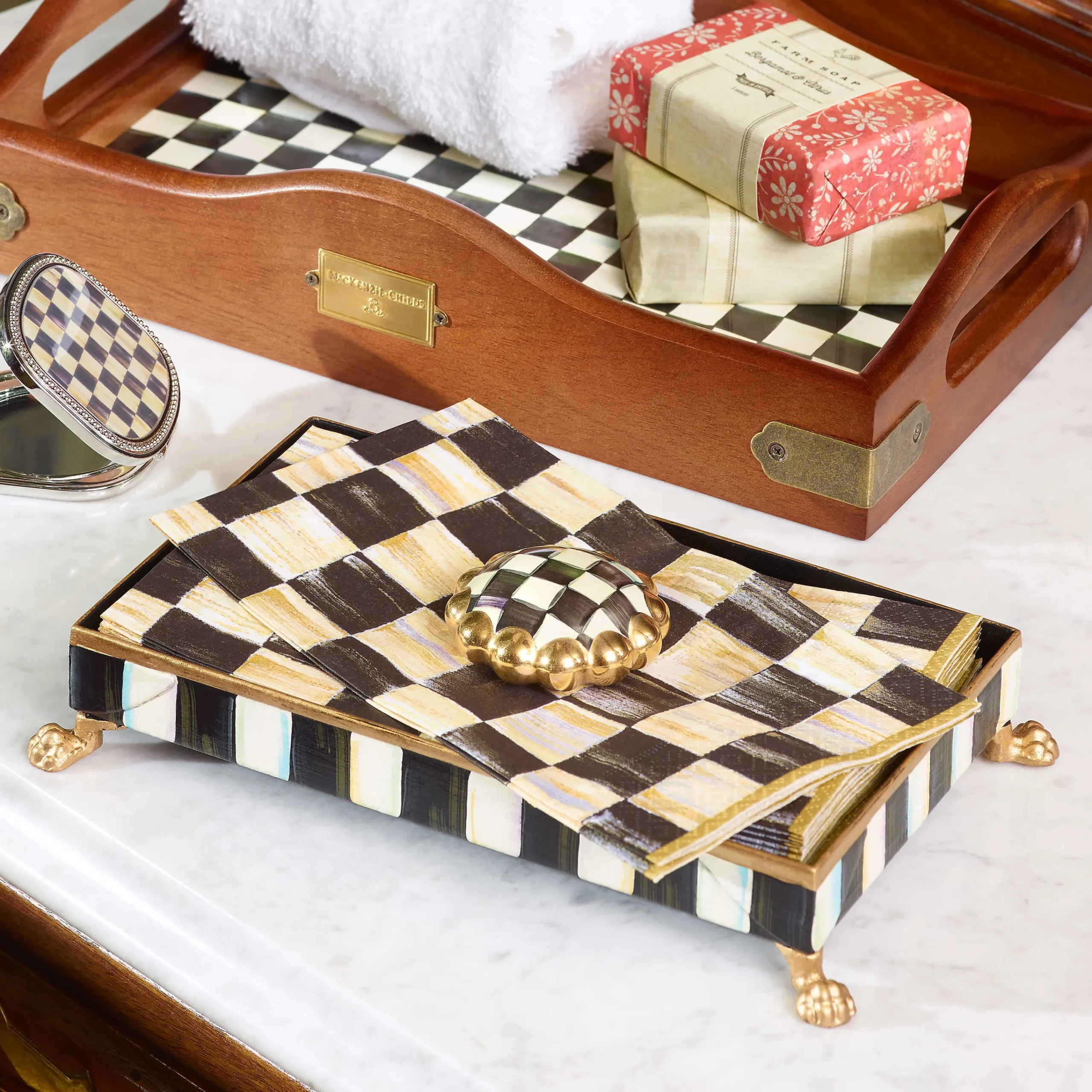 Courtly Check Guest Towel Holder Set - Gold|MacKenzie-Childs