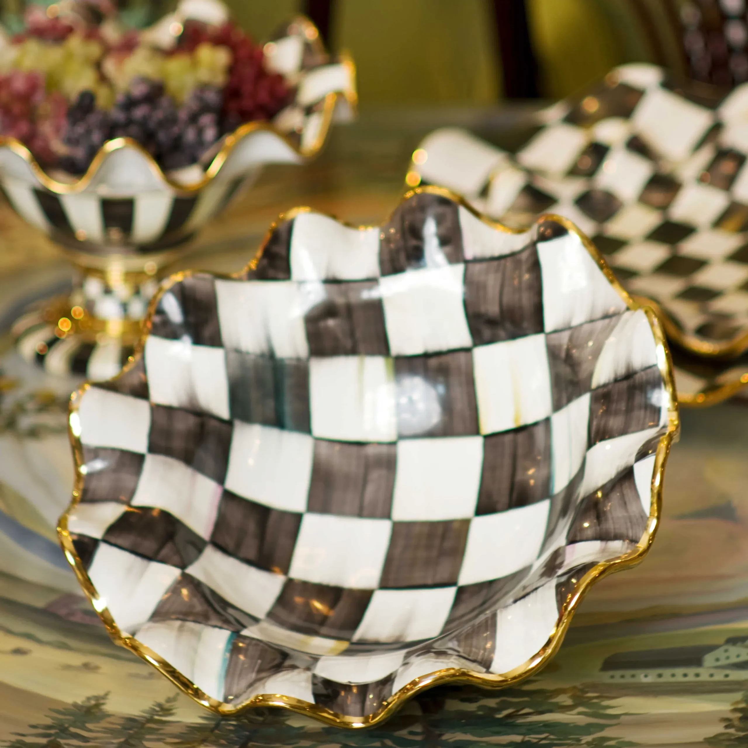 Courtly Check Medium Fluted Serving Bowl|MacKenzie-Childs Discount