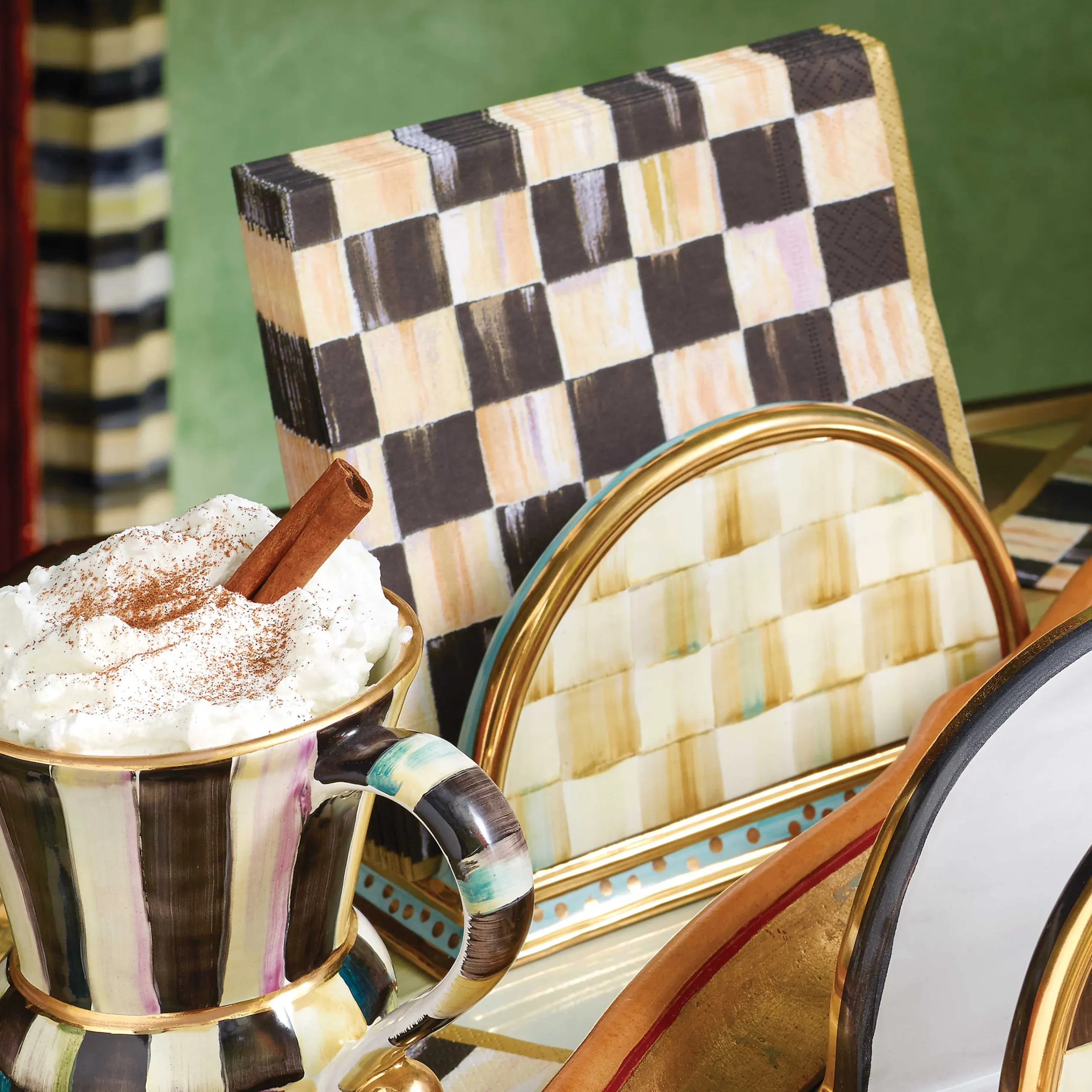 Courtly Check Paper Napkins - Luncheon - Gold|MacKenzie-Childs Outlet