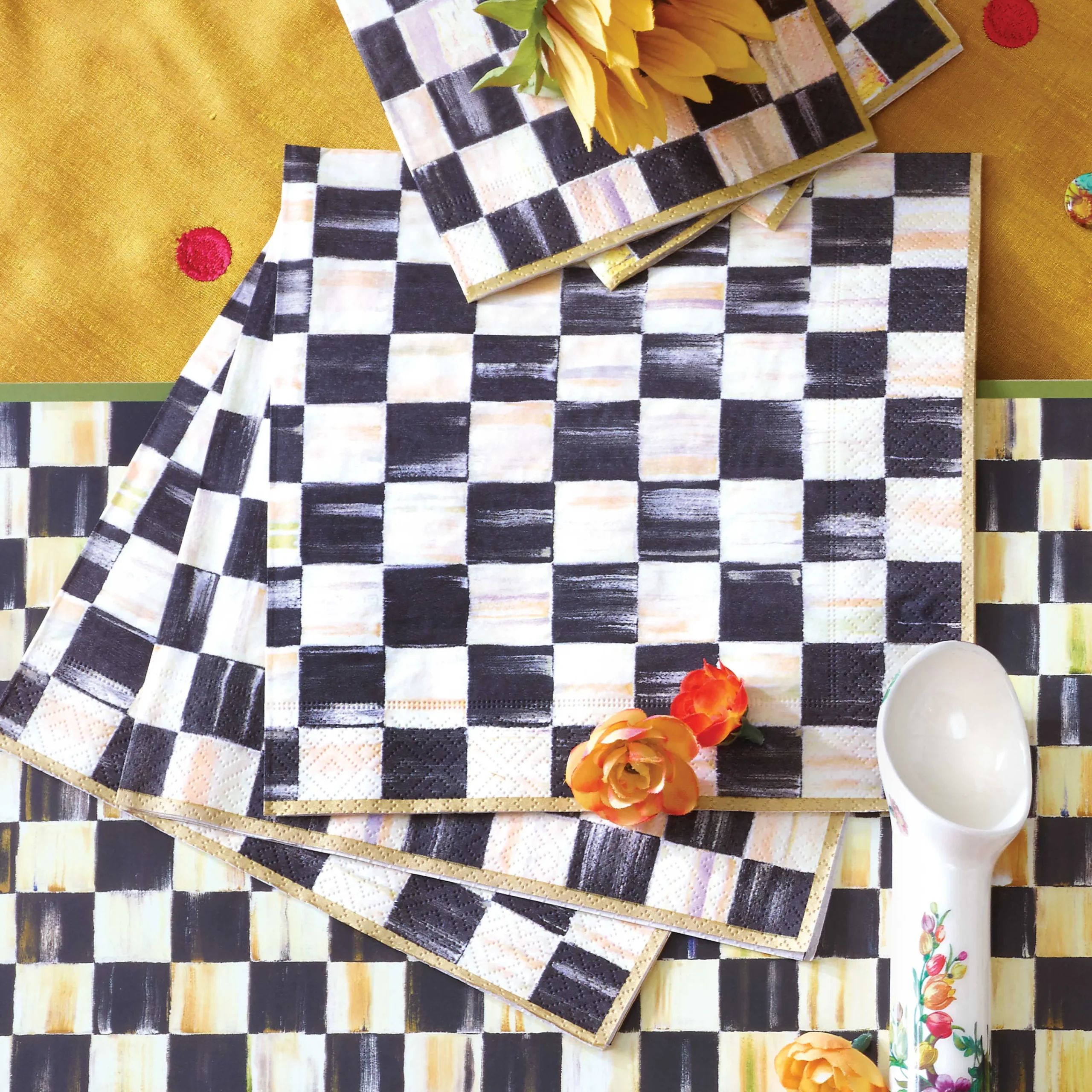 Courtly Check Paper Napkins - Dinner - Gold|MacKenzie-Childs Best