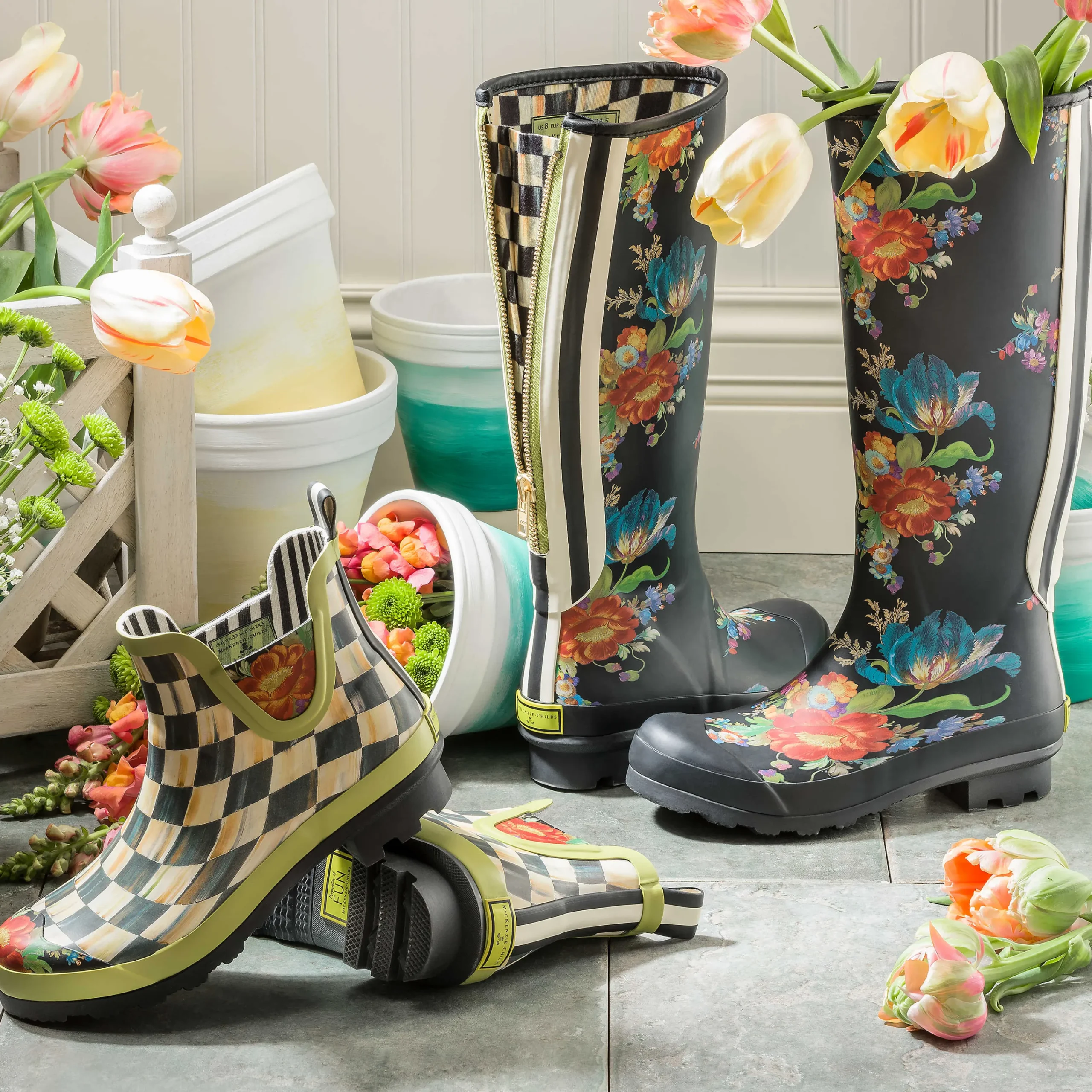 Courtly Check Rain Boots - Short - Size 6|MacKenzie-Childs Sale