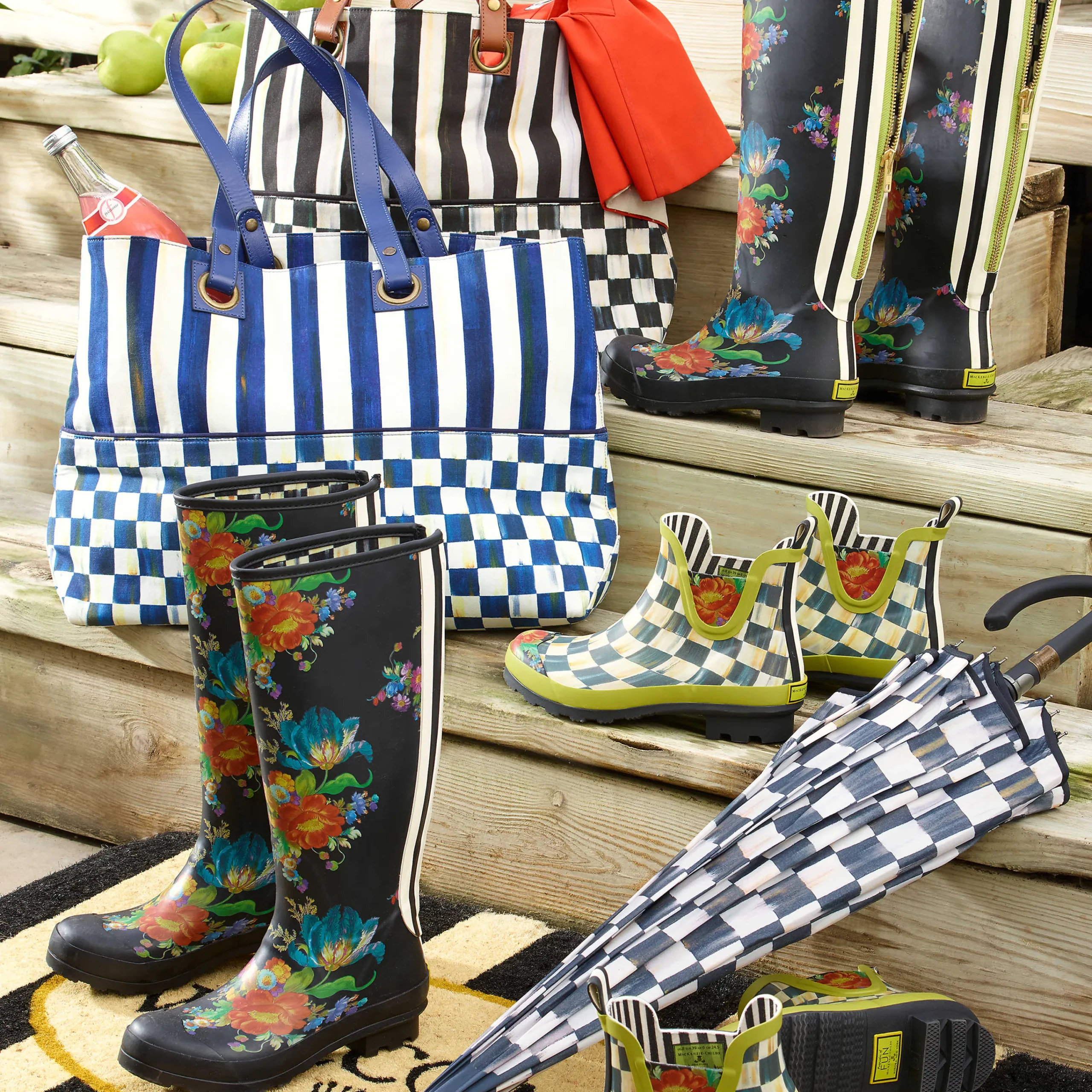 Courtly Check Rain Boots - Short - Size 8|MacKenzie-Childs Clearance
