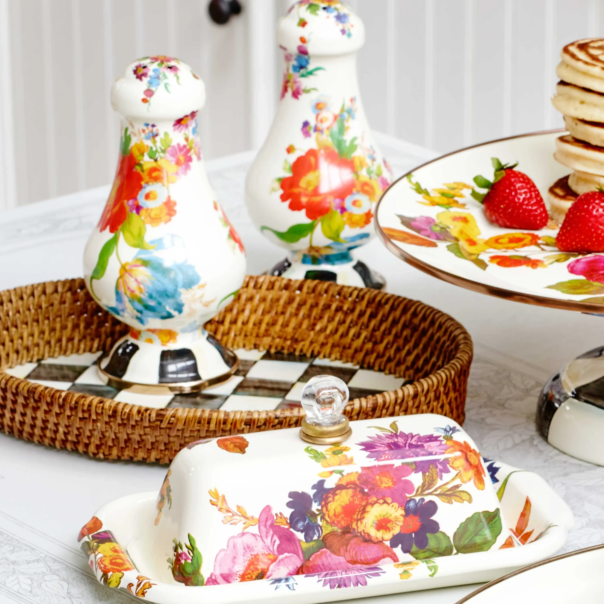 Courtly Check Rattan & Enamel Tray - Small|MacKenzie-Childs Outlet