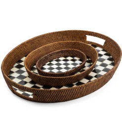 Courtly Check Rattan & Enamel Party Tray|MacKenzie-Childs Clearance