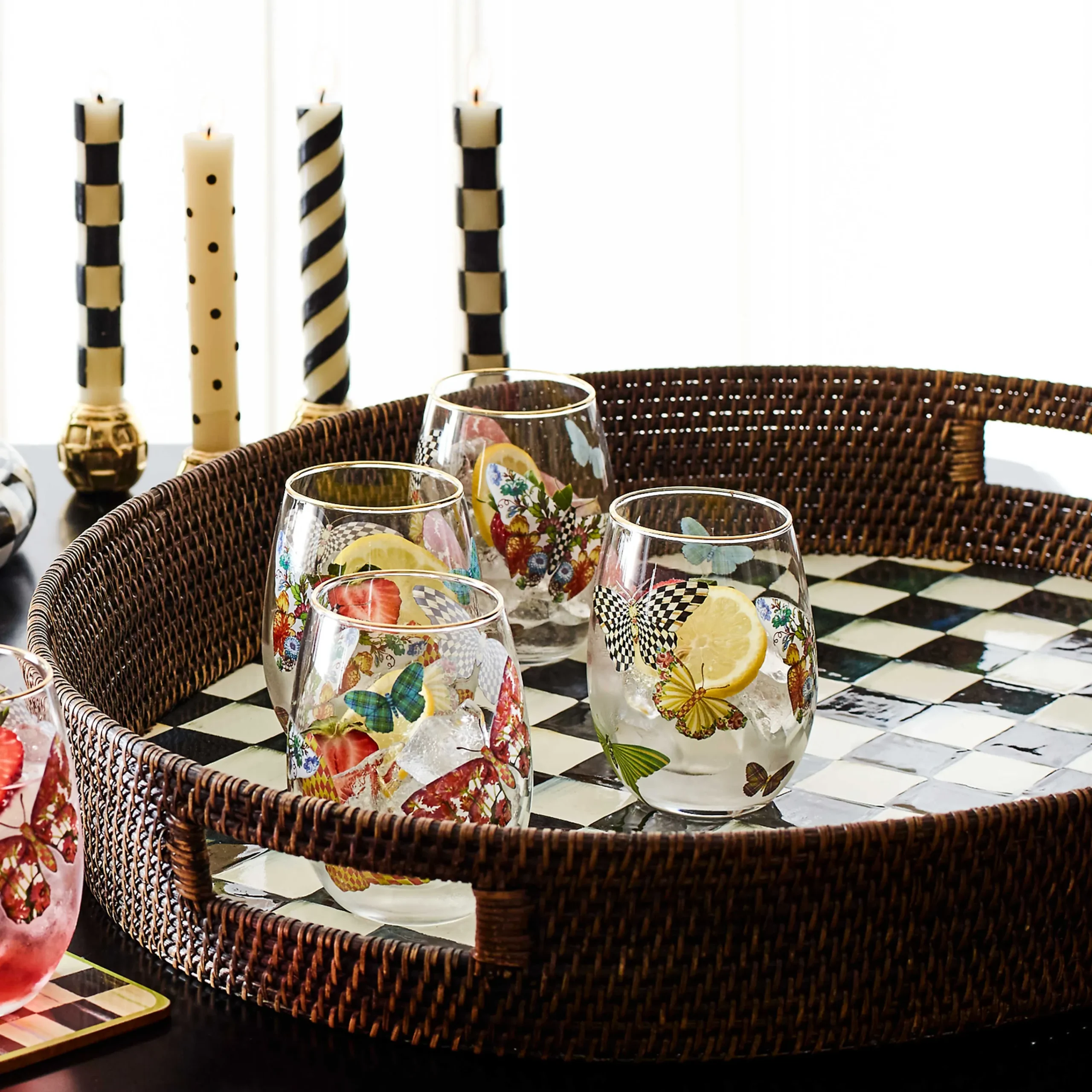Courtly Check Rattan & Enamel Party Tray|MacKenzie-Childs Clearance